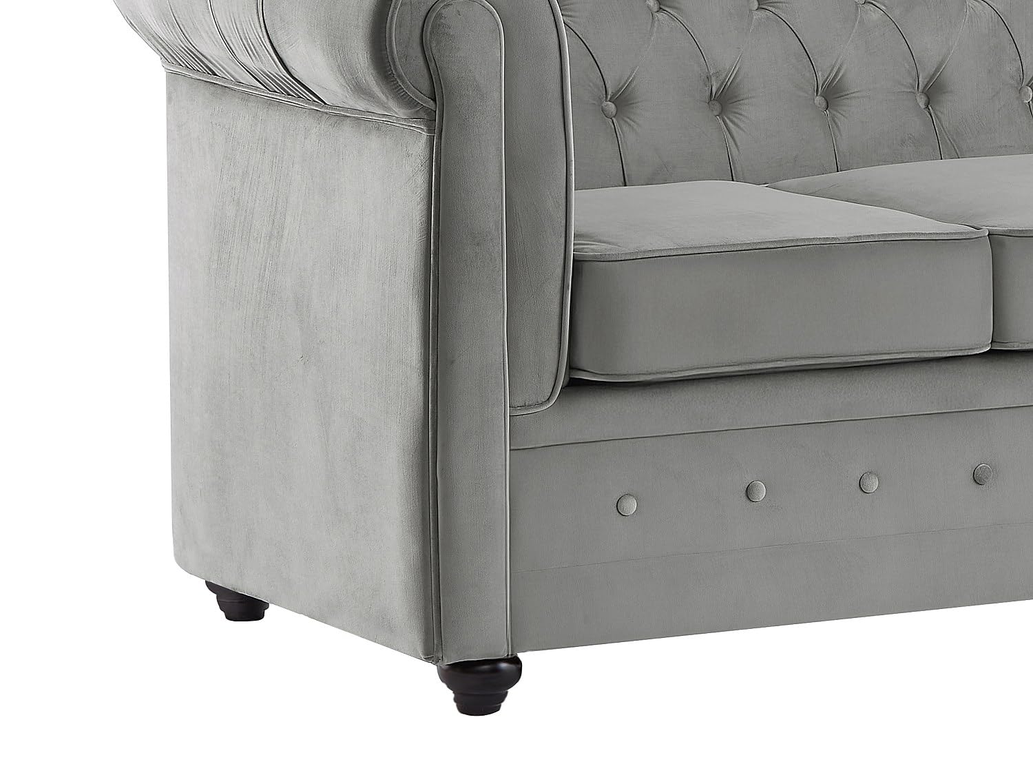 Vente-unique - Sofá Fijo 3 plazas Chesterfield - Terciopelo - Gris Claro | Forma mítica Chesterfield, asiento desenfundable