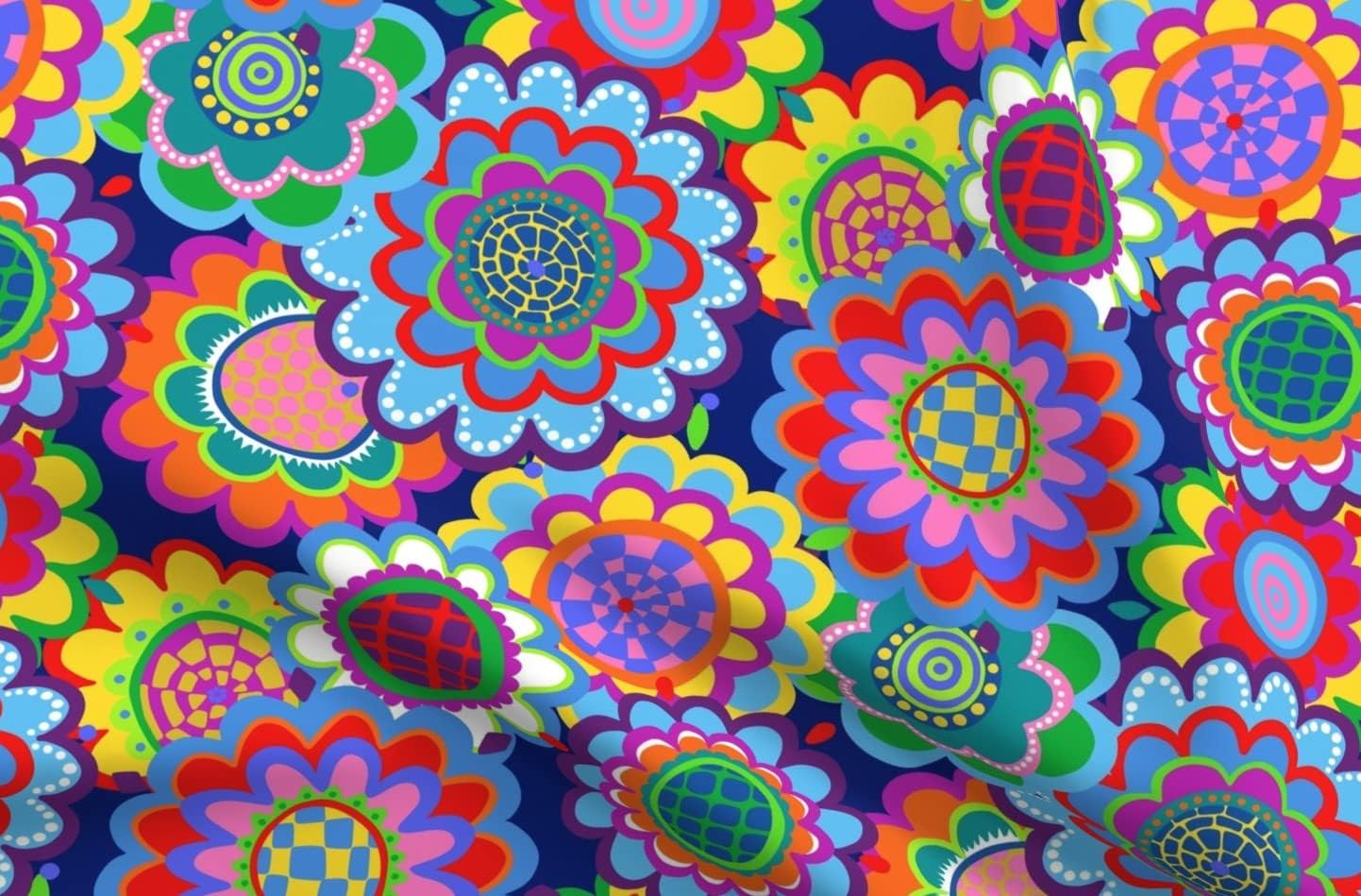 Spoonflower Fabric - Jewel Mod 70S Flowers Floral Retro Whimsical Colorful Large Printed on Organic Cotton Sateen Fabric by The Yard - Sewing Quilting Apparel Home Decor