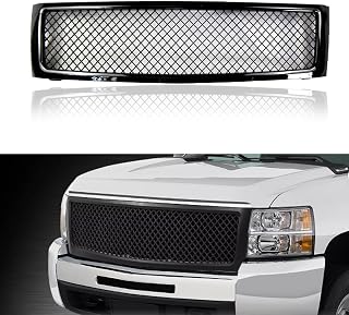 Front Upper Bumper Grille Grill Replacement Compatible with 2007 2008 2009 2010 2011 2012 2013 Chevy Silverado 1500