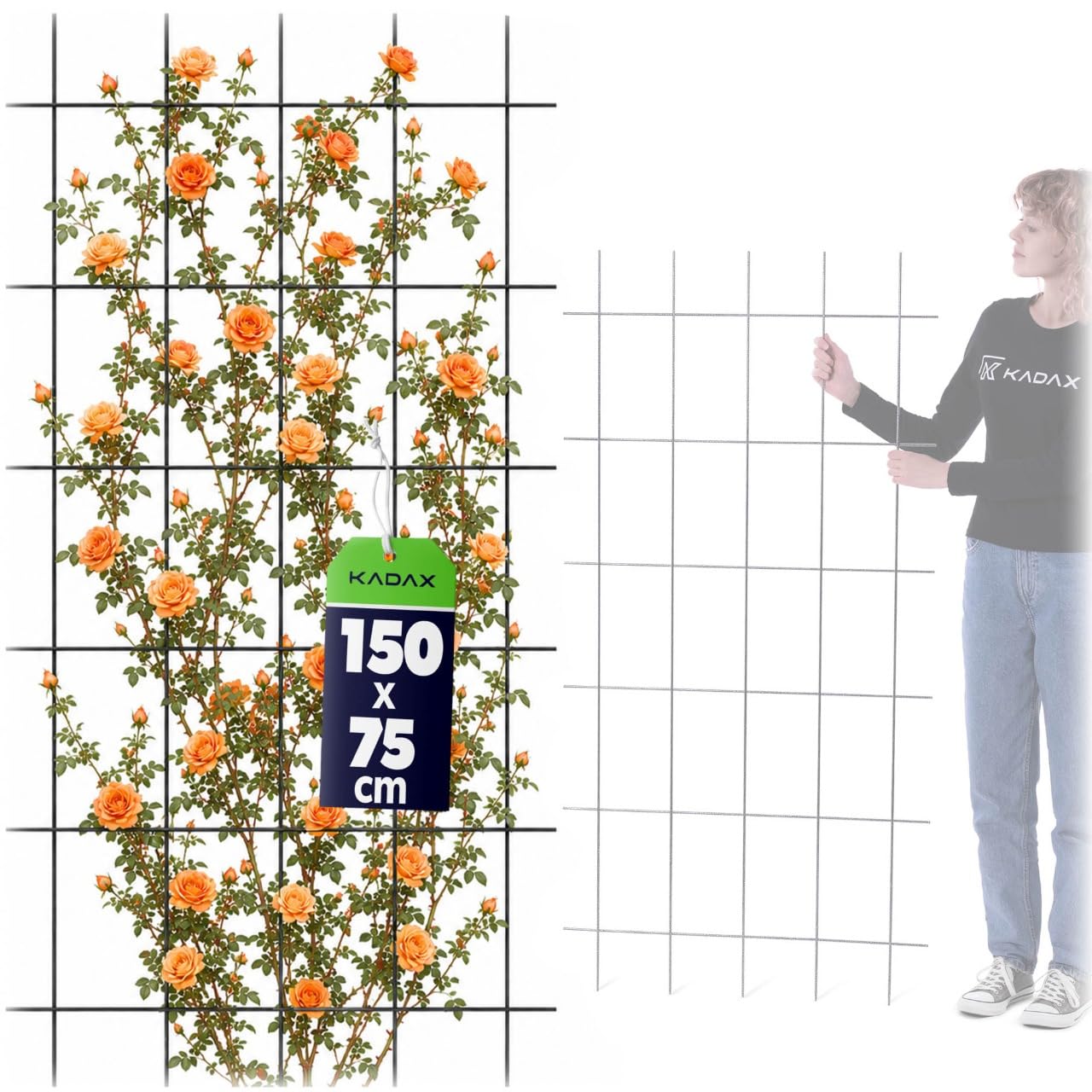 KADAX Kratka ogrodowa na pnącza 75 x 150 cm do ogrodu, balkonu i tarasu ułatwia prowadzenie pnączy i formowanie róż oraz ma stabilną stalową konstrukcję