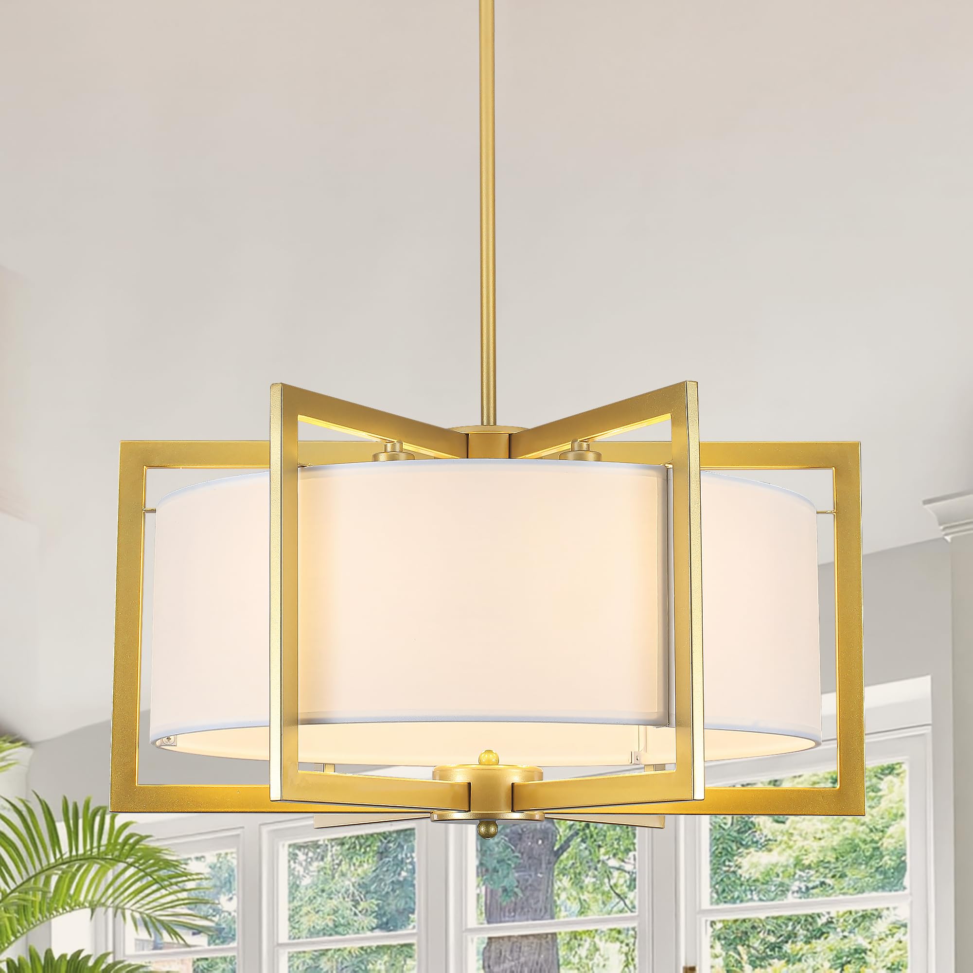 Photo 1 of ***DIFFERS SEE PHOTOS*** YCZHCC 5-Light Modern Chandeliers for Dining Room, 18'' Drum Chandelier Light Fixture, Farmhouse Hanging Linen Drum Shade Chandelier Pendant Ceiling Light Fixture for Foyer Entryway Living Room, Gold