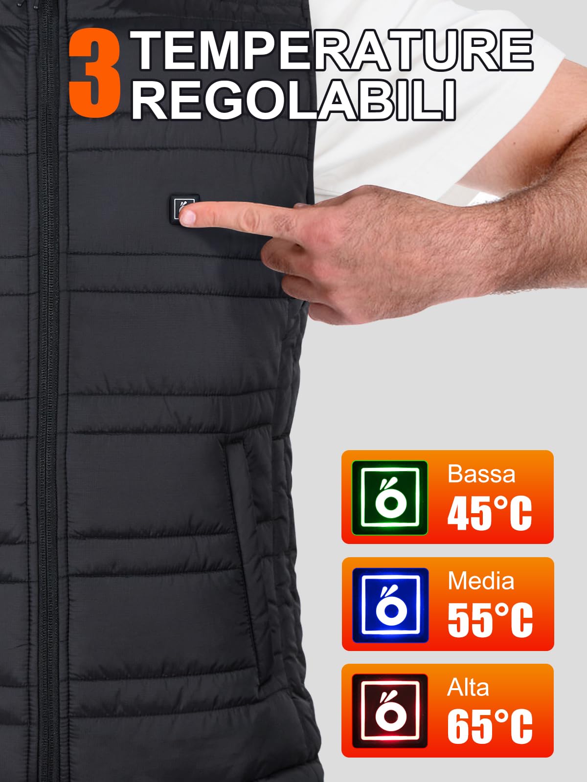 UNBON Gilet Riscaldato Uomo, Giubbotto Riscaldato Uomo con Batteria USB 10000mAh, Gilet Riscaldante Termico 3 Temperature 6 Zone di Calore, Giubbotto Riscaldante Invernale per Moto Caccia