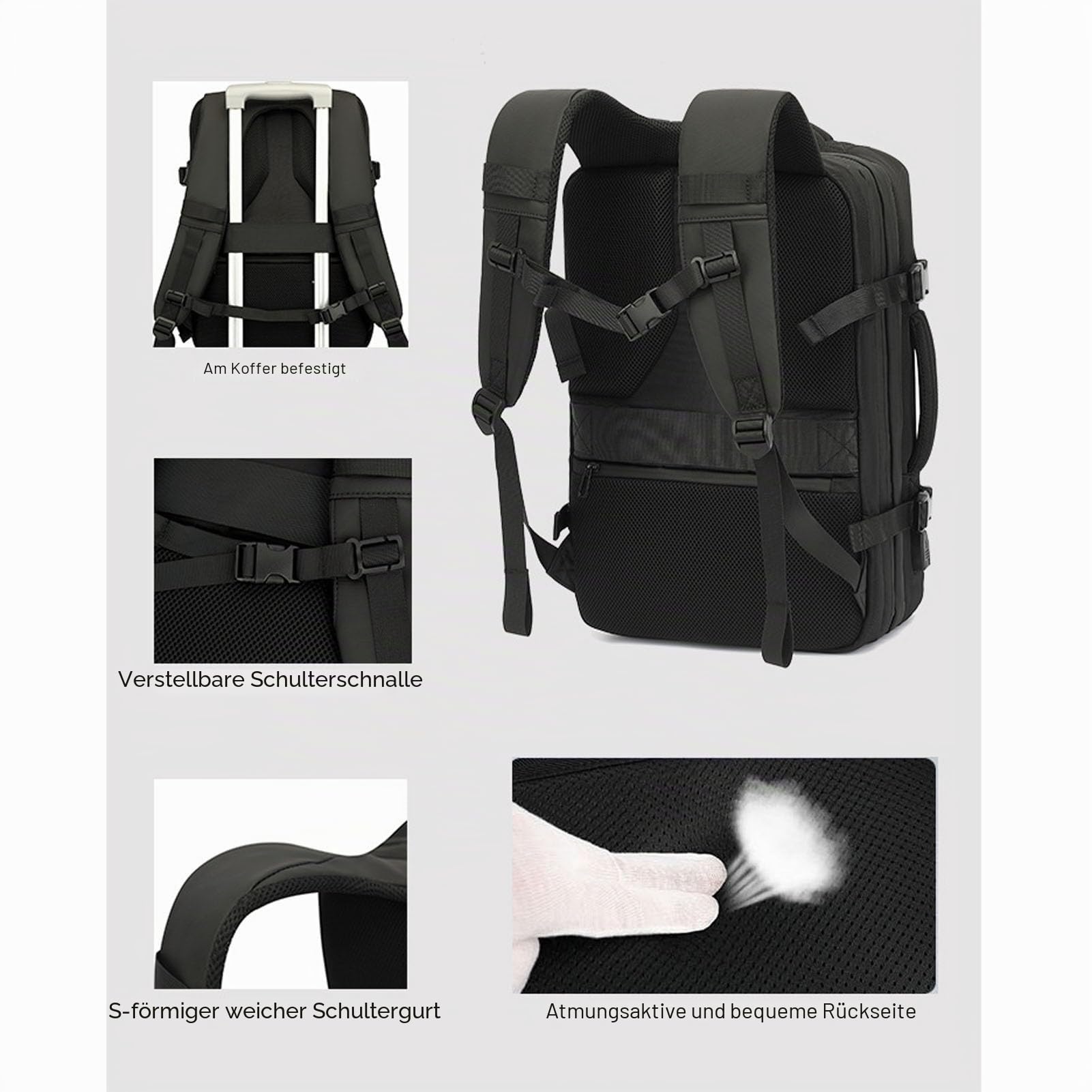 Vakuum -Rucksackreisen, 55L Erweiterbarer Reiserucksack mit Luftpumpe, USB -Ladeanschluss, Wasserdicht, Vacpack -Kompressions -Umhängetasche für Geschäft, College, Camping