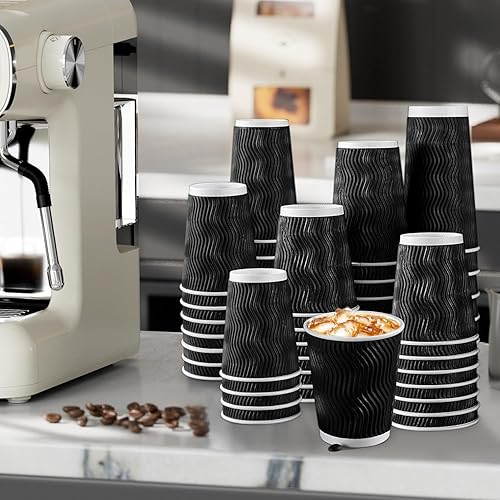 Miniatura 6 de Lamosi Tazas de café desechables de 8 onzas, paquete de 120, vasos de papel corrugado aislados, tazas de pared onduladas Kraft para bebidas