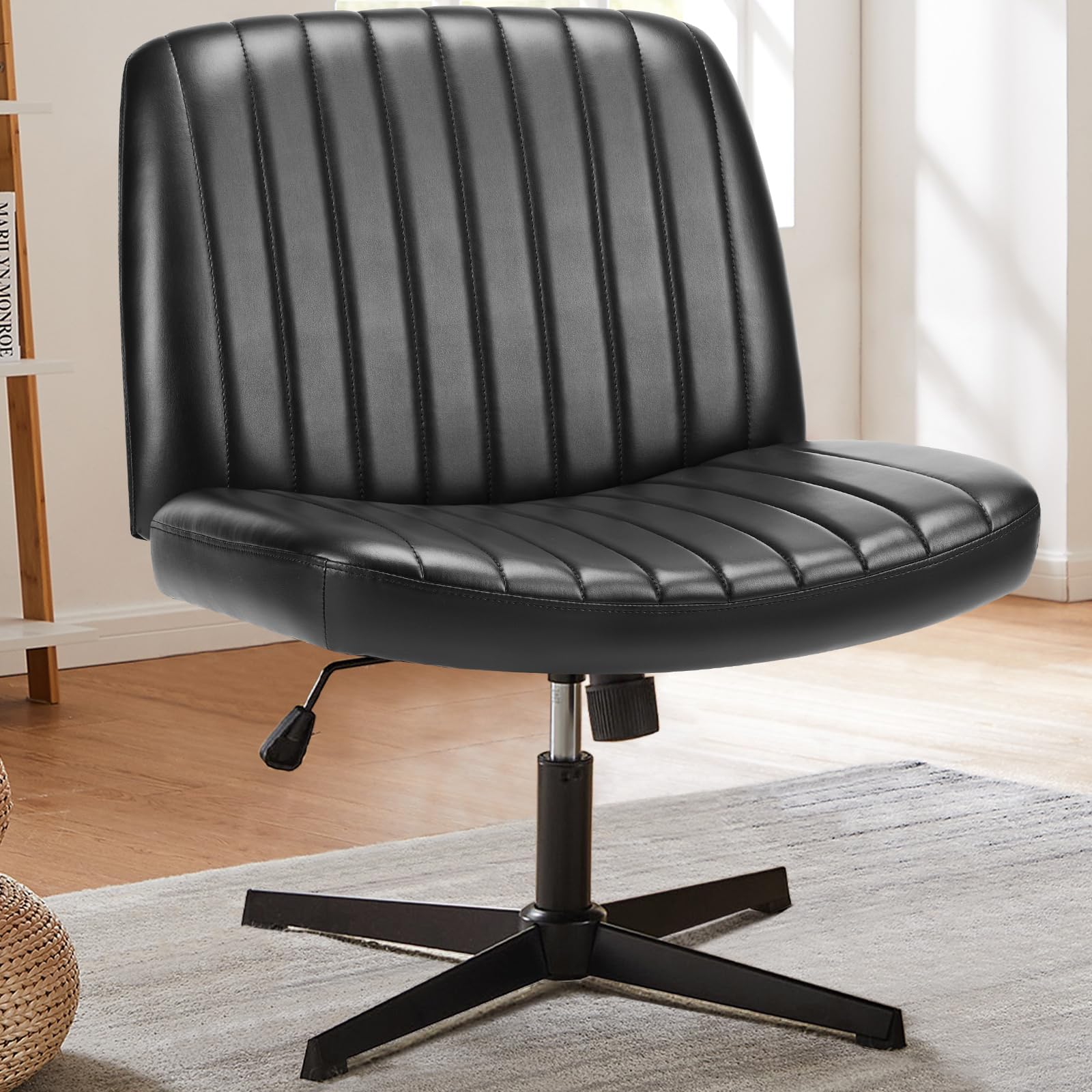 DUMOS Criss Cross Chairs, Armless Office Desk No Wheels Swivel Padded Wide Seat Modern Height Adjustable Mid Back Task Vanity Seating for Home Office Bedroom Computer