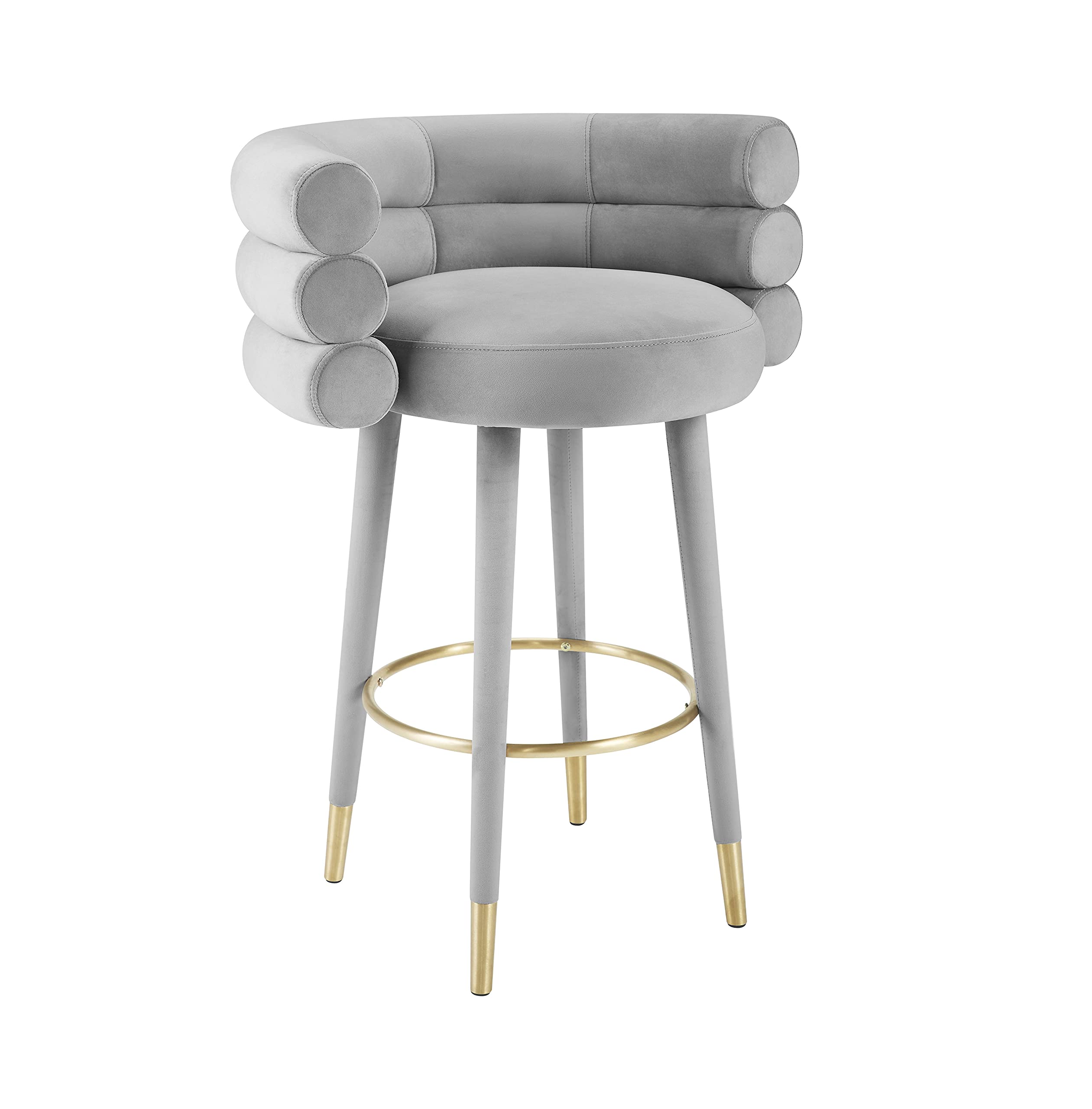 Tov Furniture Betty Stylish Velvet Upholstered Barstool with Gold Tipped Legs (Grey)