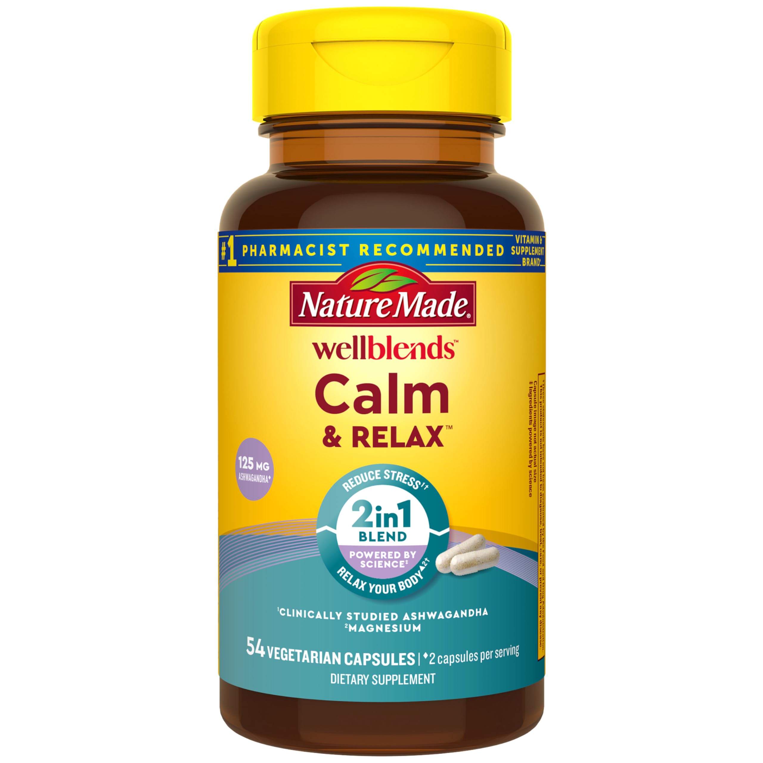 Wellblends Calm & Relax, Ashwagandha 125mg, Magnesium 300 mg, 54 Vegetarian Capsules