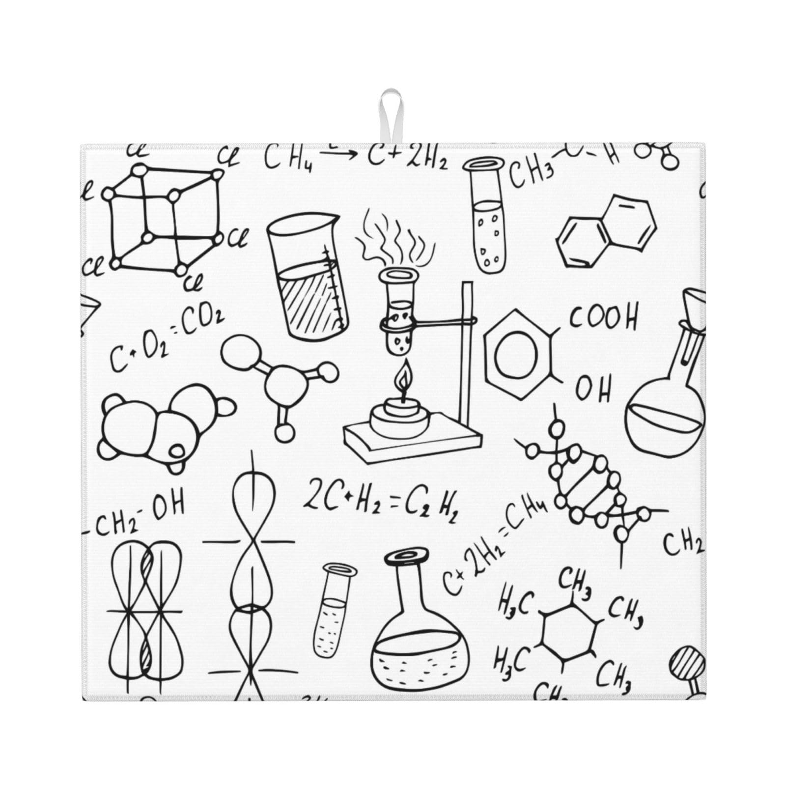 WHJSSF Chemistry Print Prints Kitchen Drying Mat – Absorbent Dish Throw for Countertops, Quick-Dry Non-Slip Layer with Stylish Prints, Ideal Housewarming Gift