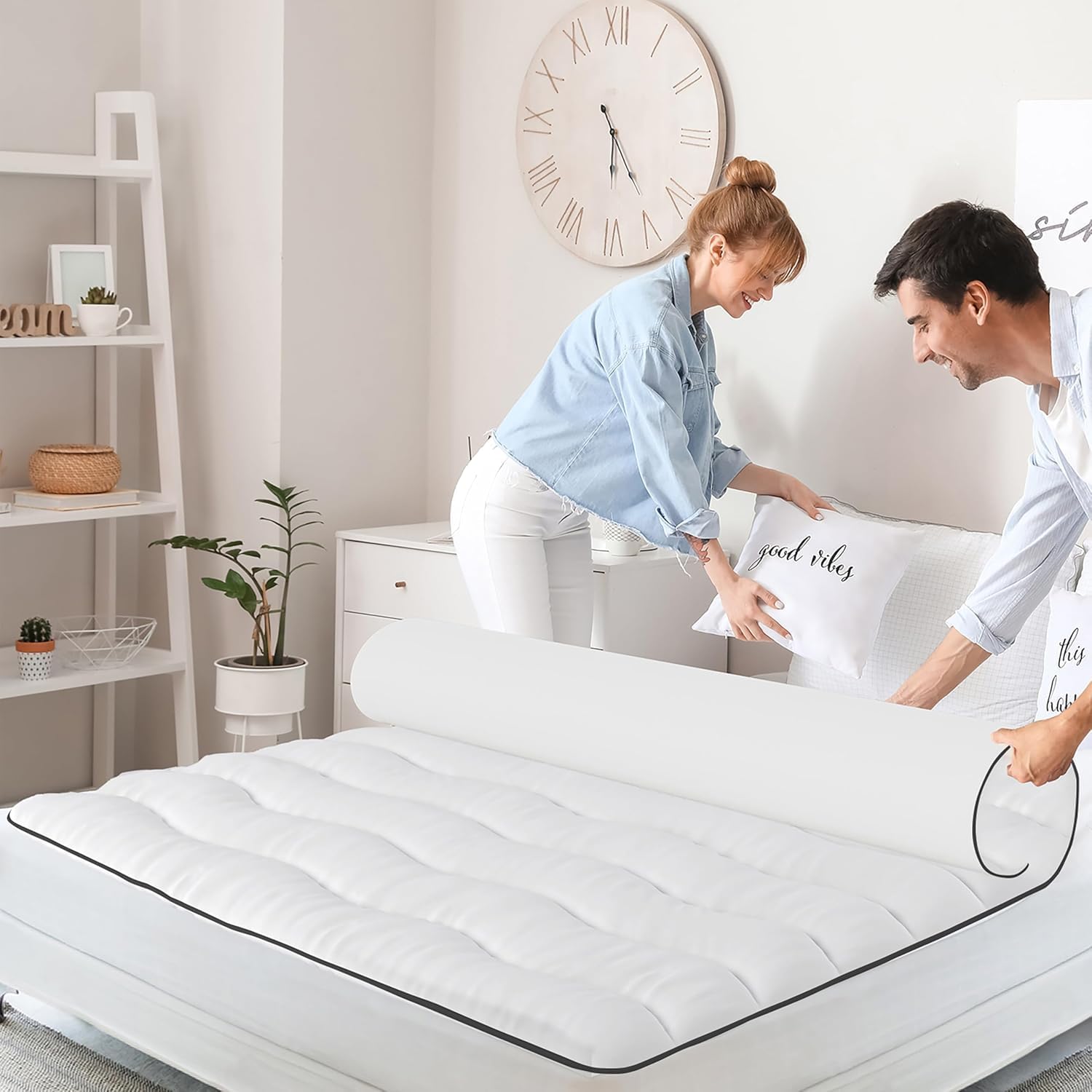 CASABEL Cubrecolchón de Microfibra Confortable, 1-2 plazas, 120x195cm | Confort mullido, microfibra transpirable, hipoalergénico, Relleno uniforme, sujeción con elásticos, lavable a máquina