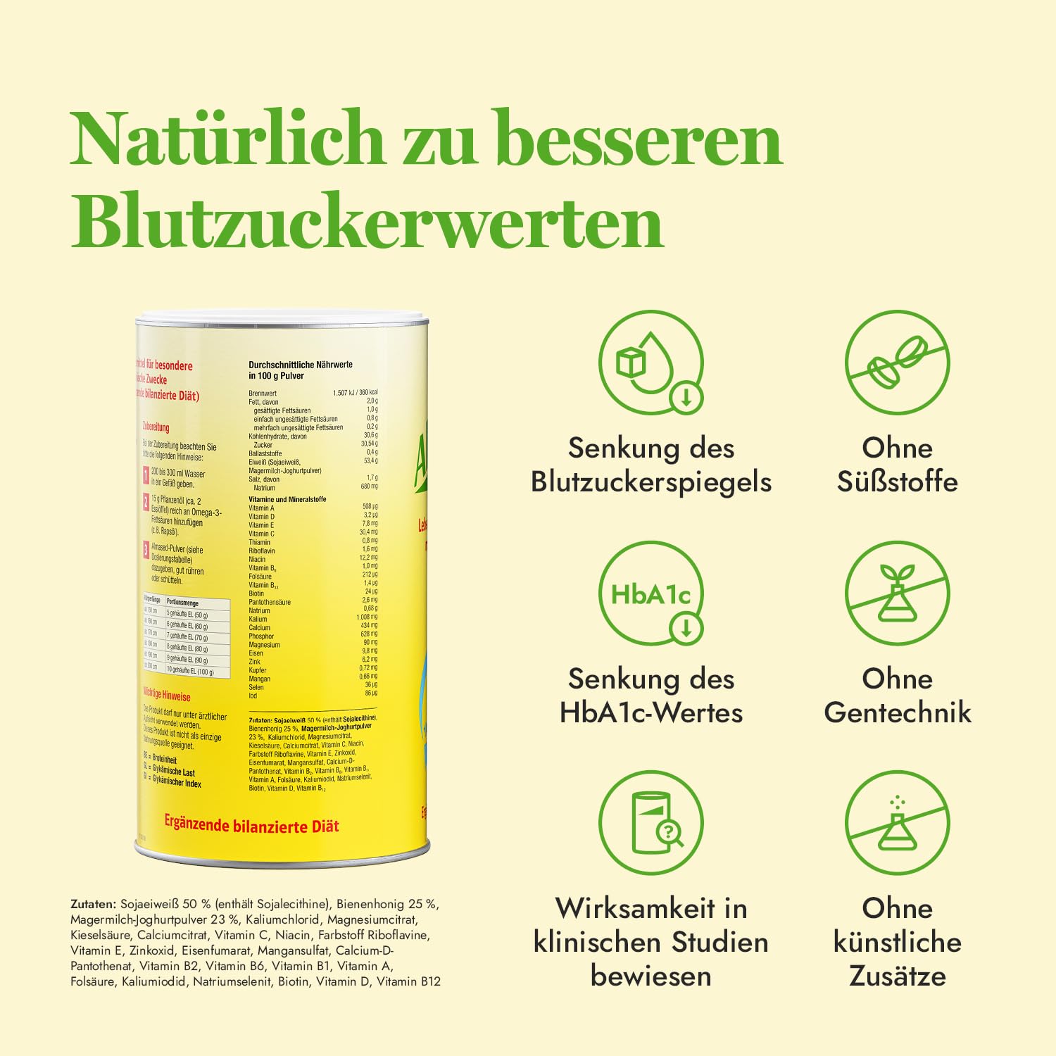 Almased Typ 2 – 3x500g – 600 ml Shaker – ideal bei Diabetes – Senkung des Blutzuckerspiegels – ohne künstliche Zusätze - 30 Portionen