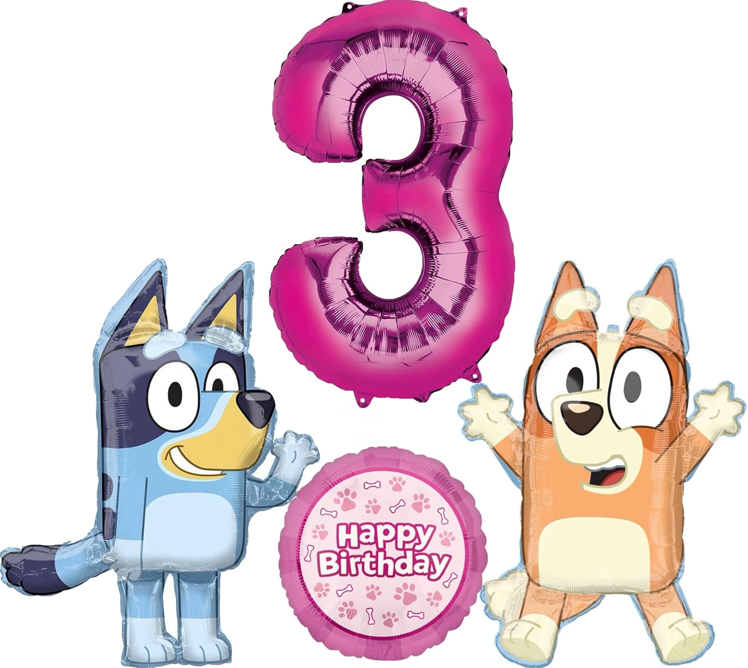 Bluey and Bingo Girl 3rd Birthday Party Supplies Foil Balloon Bouquet Decorations