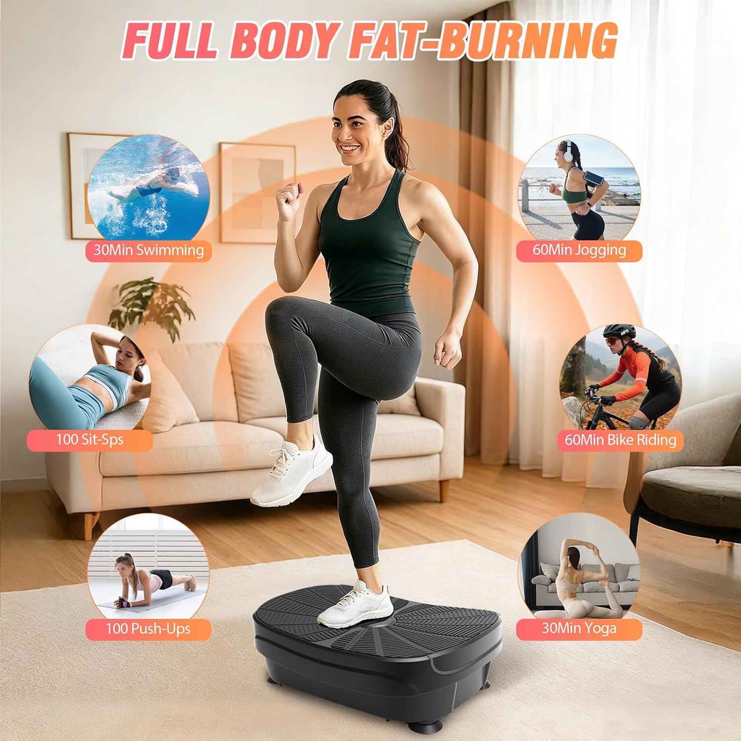 Vibration Plate Exercise Machine, 9 Preset Modes & 99-Level Full Body Workout Vibrating Plate for Lymphatic Drainage Weight Loss, 400lbs Capacity Shake Fitness Platform with Resistance Bands