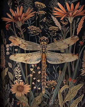 DYHOLILAND Vintage Dark Insect Wall Art Dragonfly And Flowers Poster For Gothic Room Decor Mysterious Dark Academy Art Canvas Print Picture For Home Living Bedroom Decor