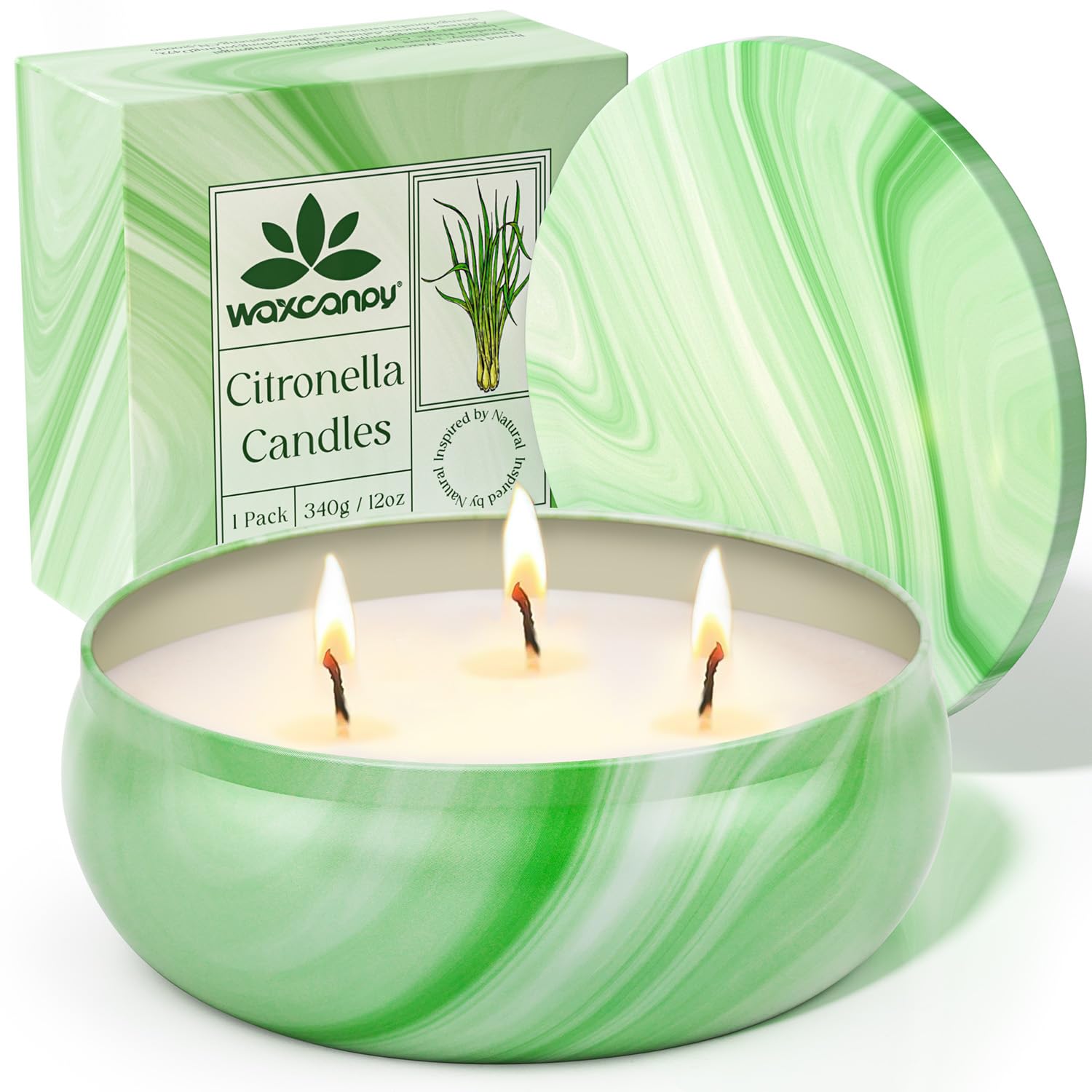 Veladoras de Citronela Para Exteriores | 3 Mechas | Duración de 50 horas | Con Aceites Naturales de Citronela y Hierba Limón | Ideales para Jardín, Camping, Viajes y Más