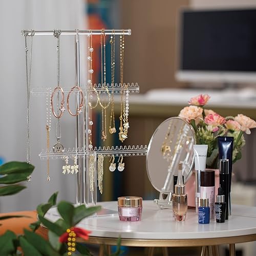 Miniatura 8 de lengnoyp Soporte de joyería de alta calidad soporte para collar soporte organizador de joyas acrílico sólido transparente de 2 niveles y soporte