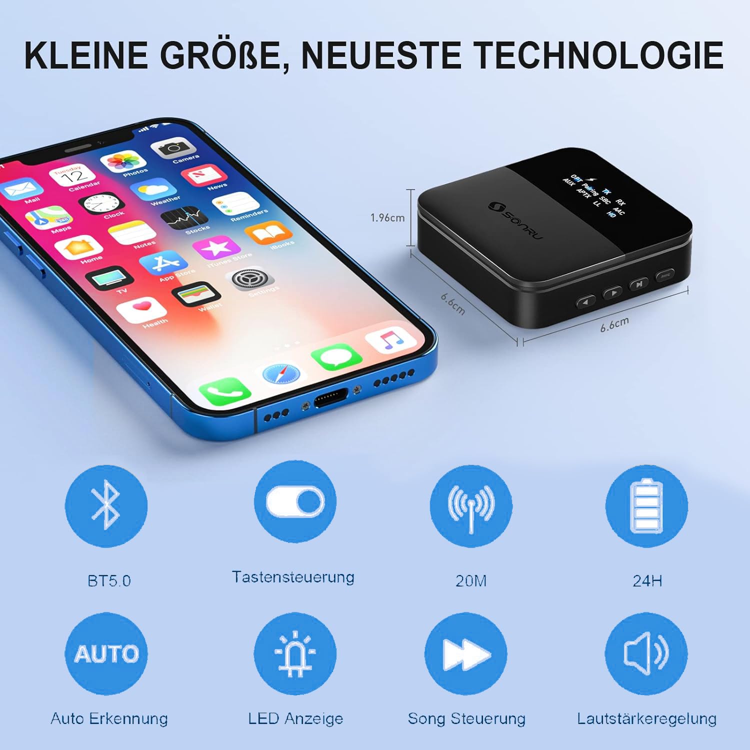 SONRU Bluetooth Transmitter Empfänger für TV HiFi, Bluetooth Audio Adapter, AptX HD Low Latency BluetoothSender für 2 Kopfhörer Lautsprecher Stereoanlage, TOSLINK/RCA/AUX/Optisch Schwarz
