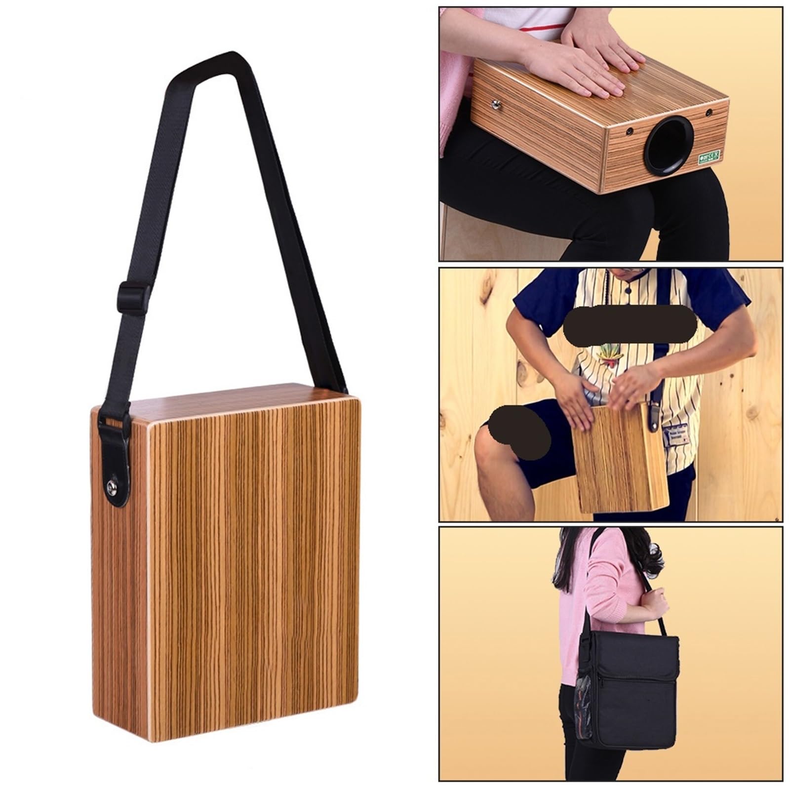 Cajon Cajon portatile da viaggio, tamburo a mano, strumento a percussione in legno con tracolla e borsa for il trasporto