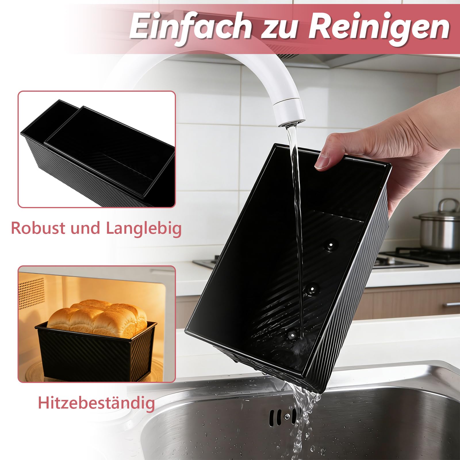 2 moldes para pan con tapa, 31,8 x 12 x 11,43 cm, con tapa, 21,6 x 12 x 11 cm, molde para pan tostado negro con orificios de ventilación, molde para pan, moldes antiadherentes para pan y