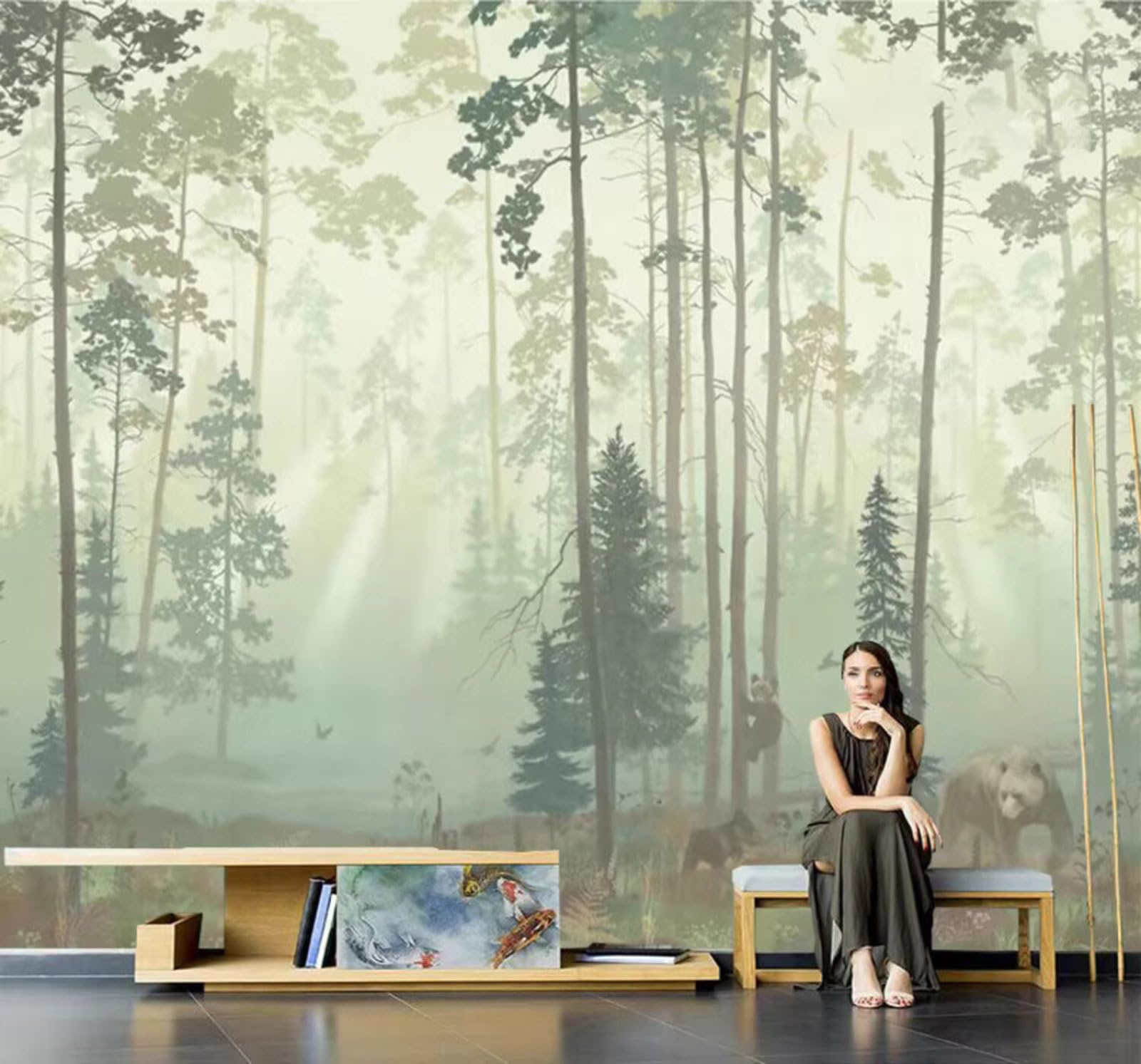 Cosy Minimalist Hand Drawn Forest Landscape 3D Wallpaper Easy Install Feature Office Living Room Sofa Bedroom TV Background Wall Decoration-400cm×280cm