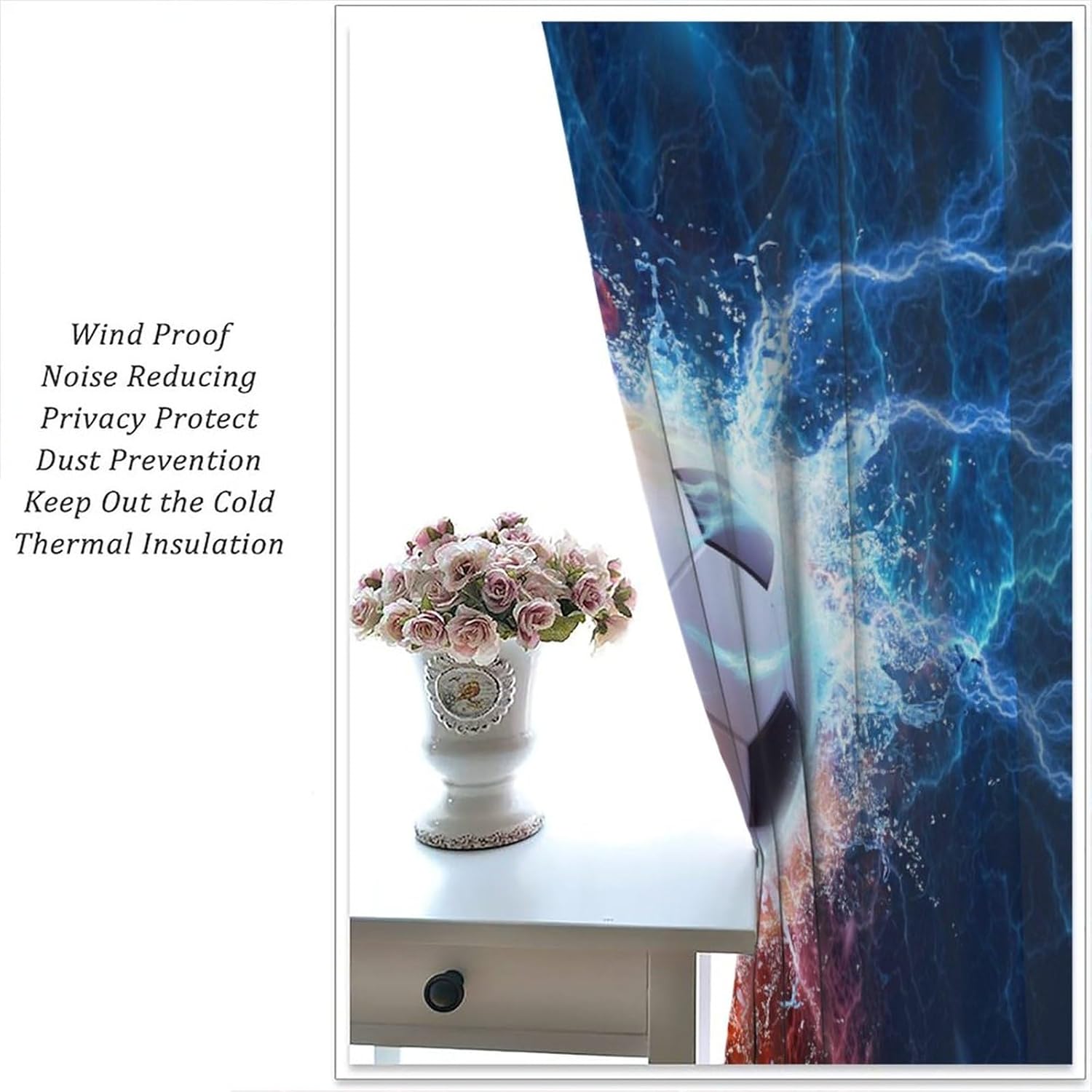 Sport Cool Soccer Curtains Football Theme Red Blue Lightning Window Drapes Rod Pocket Curtains Darkening Window Treatments 2 Panels 63" L x 21" W