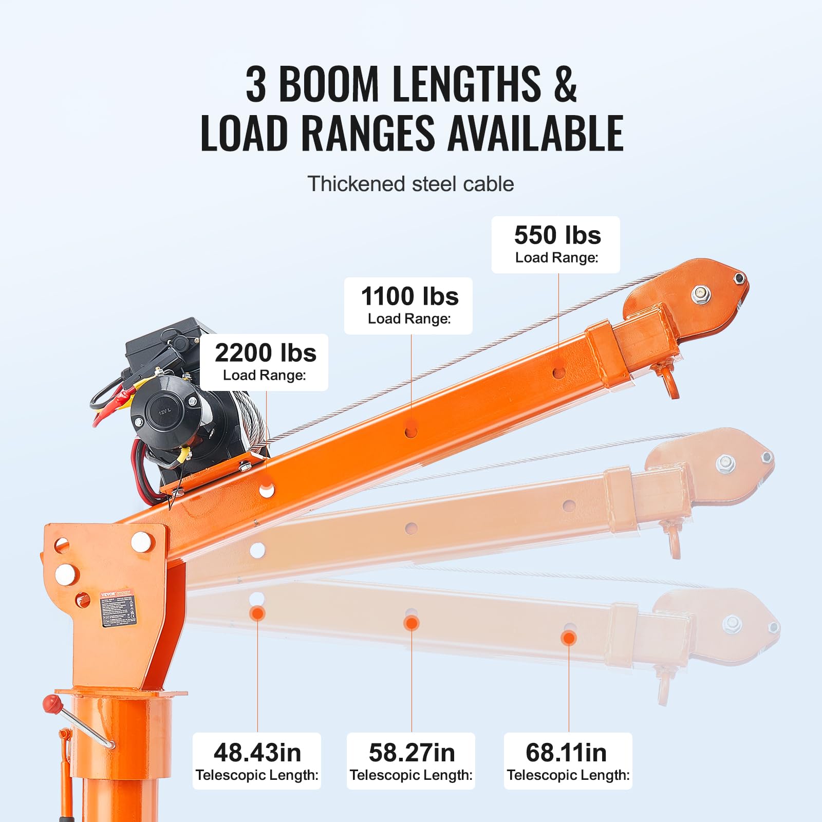 VEVOR Grue de levage électrique pour camionnettes, 998 kg, grue montée sur attelage avec treuil électrique de 2722 kg, en acier, pivotante à 360°, pour levage de marchandise dans construction, usine
