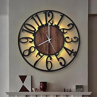 LEIKE Large LED Wall Clocks,Silent,Non Ticking,Battery Operated Rustic Round Modern Big Wood Wall Clock
