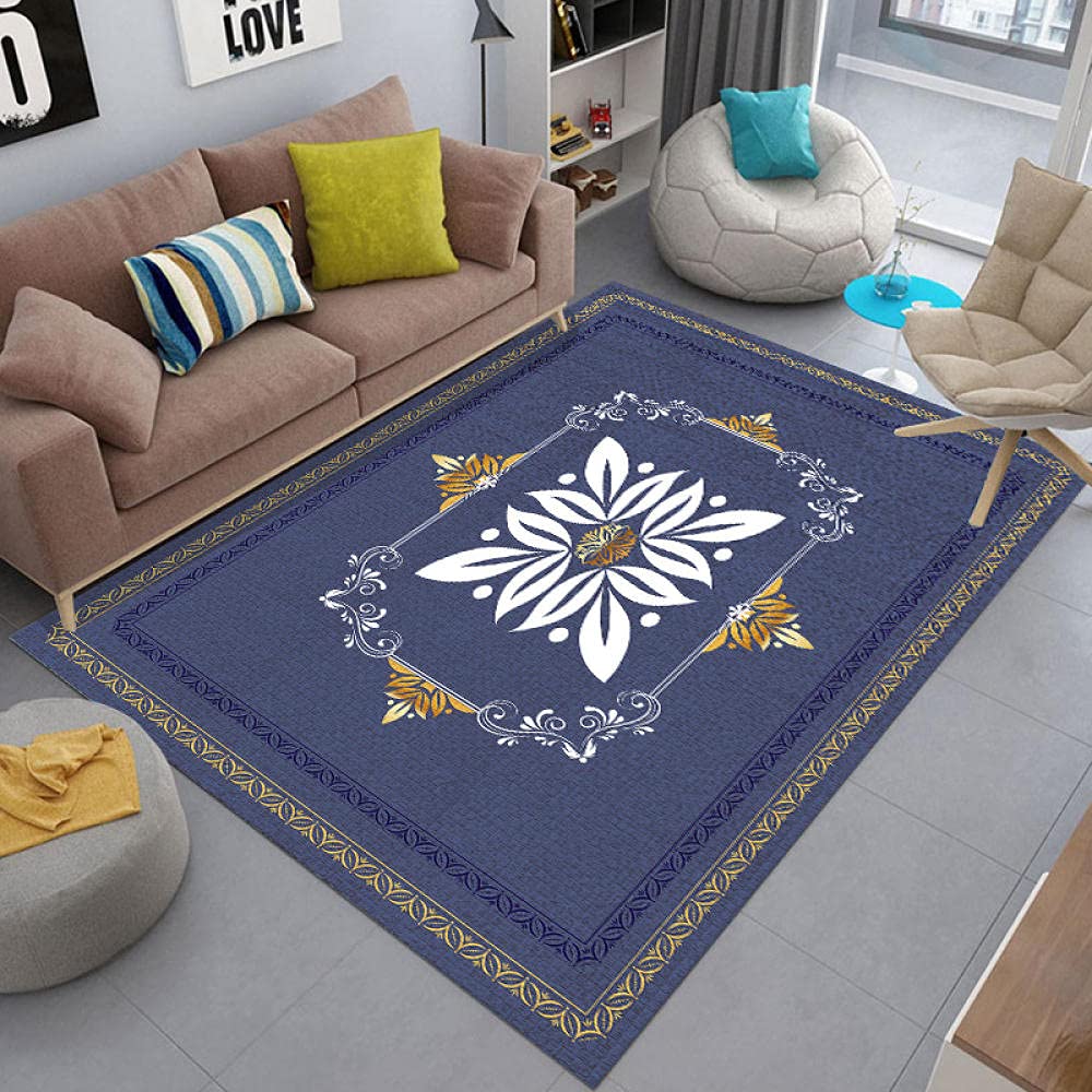 Tapis Salon 120x170 Imprimé Ethnique Bleu Canard Tapis Salon Design Moderne Tapis Chambre Antidérapant Soft Tapis de Designer Tapis Poils Courts Carpet for Home Living Room Decoration