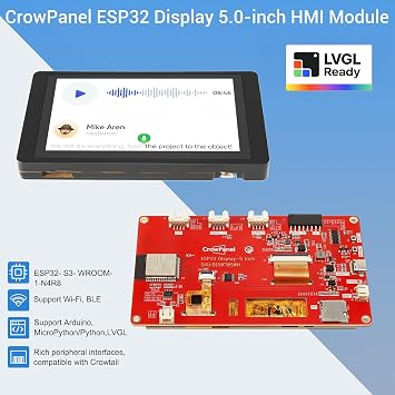 ELECROW ESP32 Display 800480, 5 Inch HMI Basic ESP32 RGB TFT LCD Touch Screen with Acrylic Case, 32-Bit LX6 Dual-Core Processor, Up to 240MHz, Compatible with Arduino, LVGL, PlatformIO, MicroPython