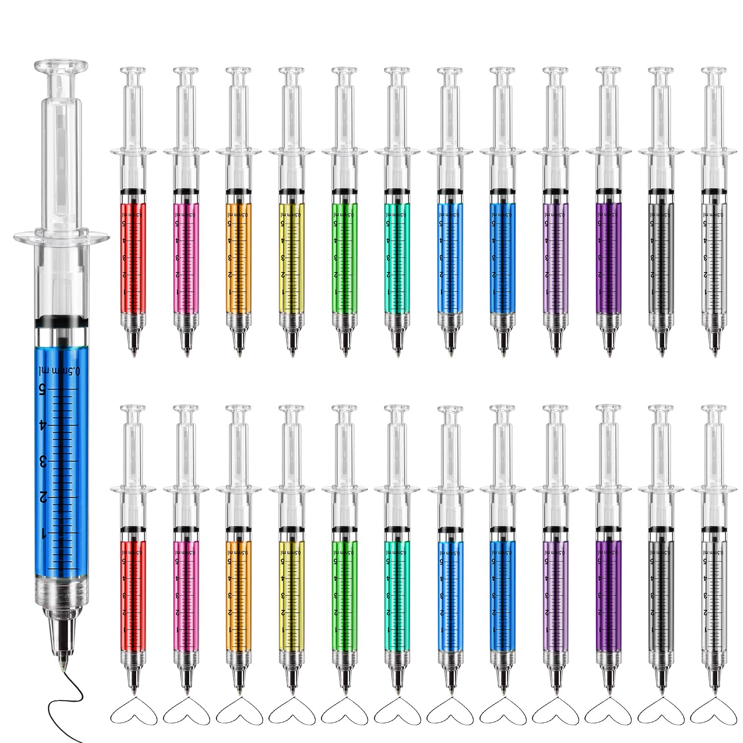 SunAngel 12 Color Syringe Pen Set - Bulk Nurse Gifts & Novelty Pens for Halloween & Office, Multi-Color Black Ink Writing Supplies for Adults (24PCS)