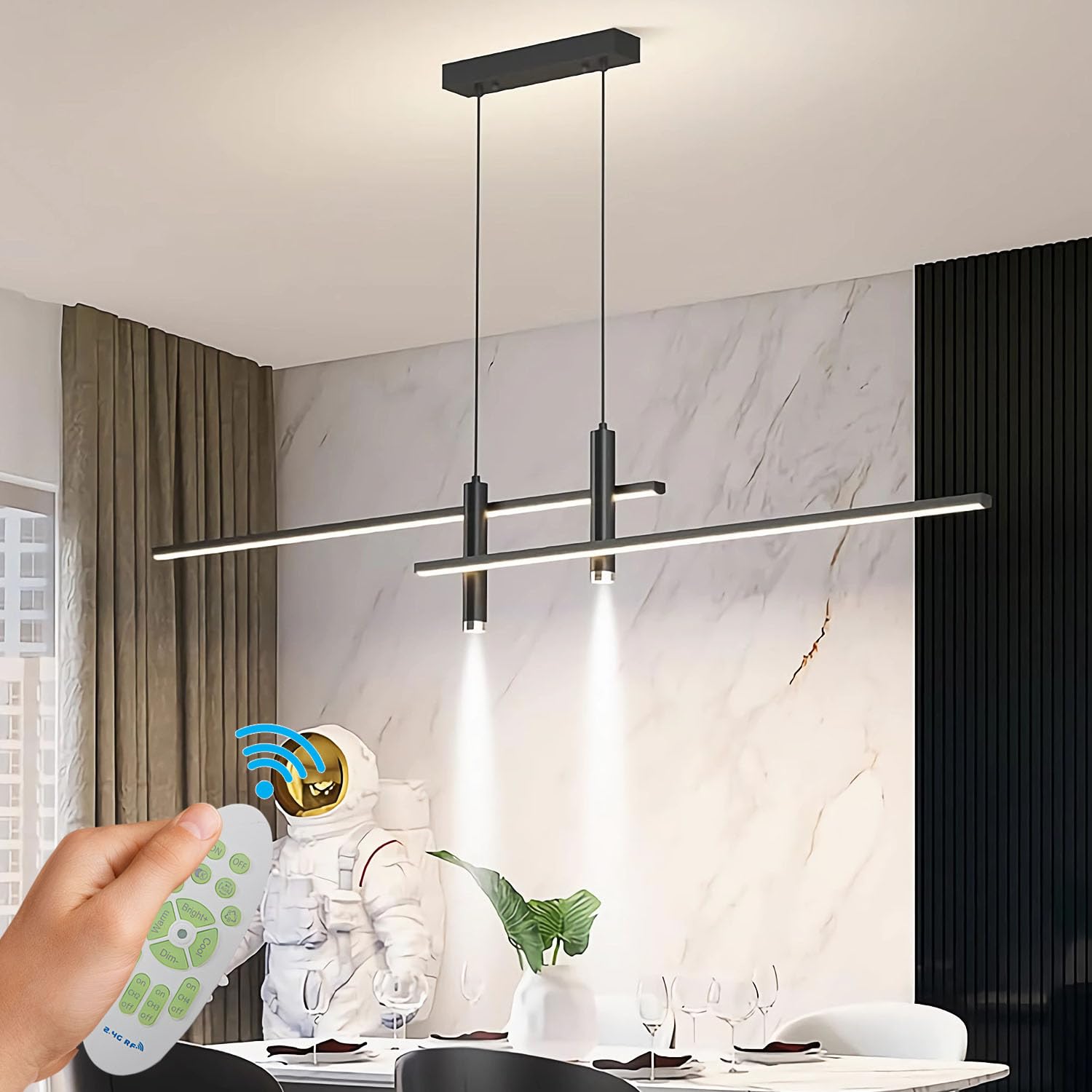 Lampadario Sospensione LED 120cm Nero - Dimmerabile Con Telecomando Per Cucina - Foto 13
