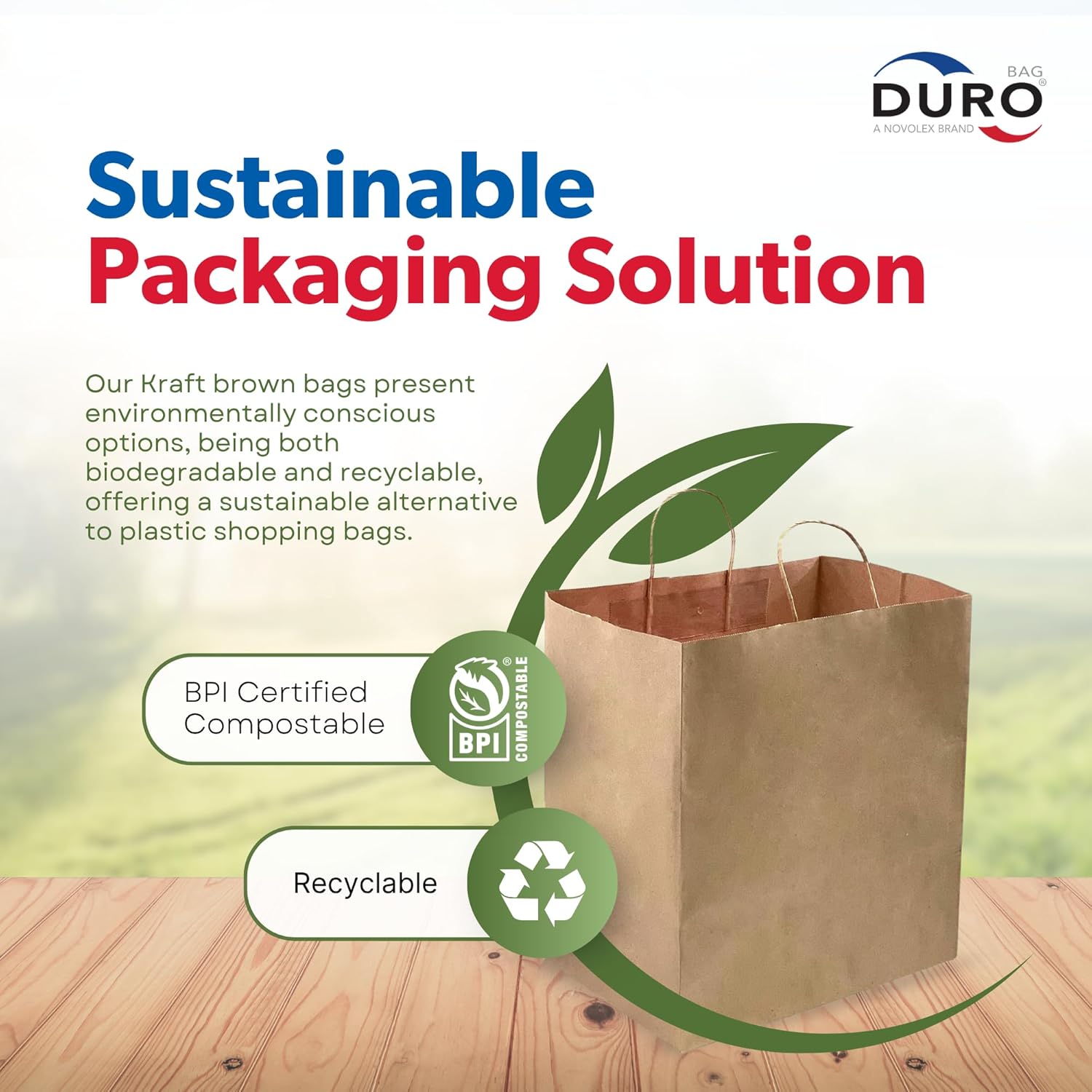 DURO 10x6.75x12 Brown Paper Gift Bags with Handles, Recycled Kraft Brown Paper Shopping Bags with Handles Bulk for Party Favors and DIY - Pack of 50