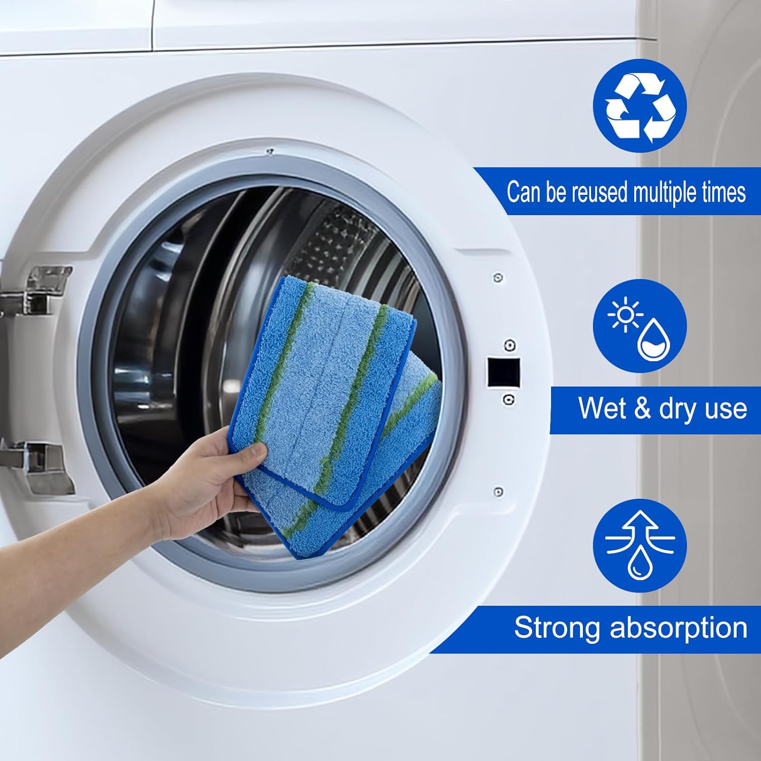 8 Pack Upgrade Mop Head Replacement for Libman Freedom Spray Mop, Microfiber Reusable & Washable Wet Floor Cleaning Mop Pads（Blue)