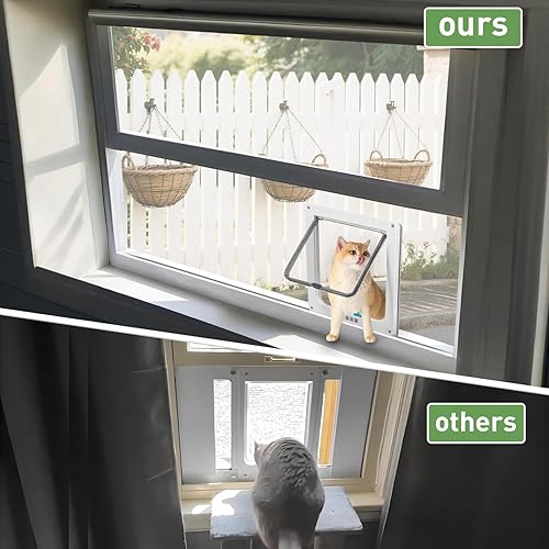 Miniatura 5 de Puerta de gato para ventana, ventana de seguridad para gatos con bloqueo de 4 vías, inserto de ventana de puerta de gato apto para mascotas,