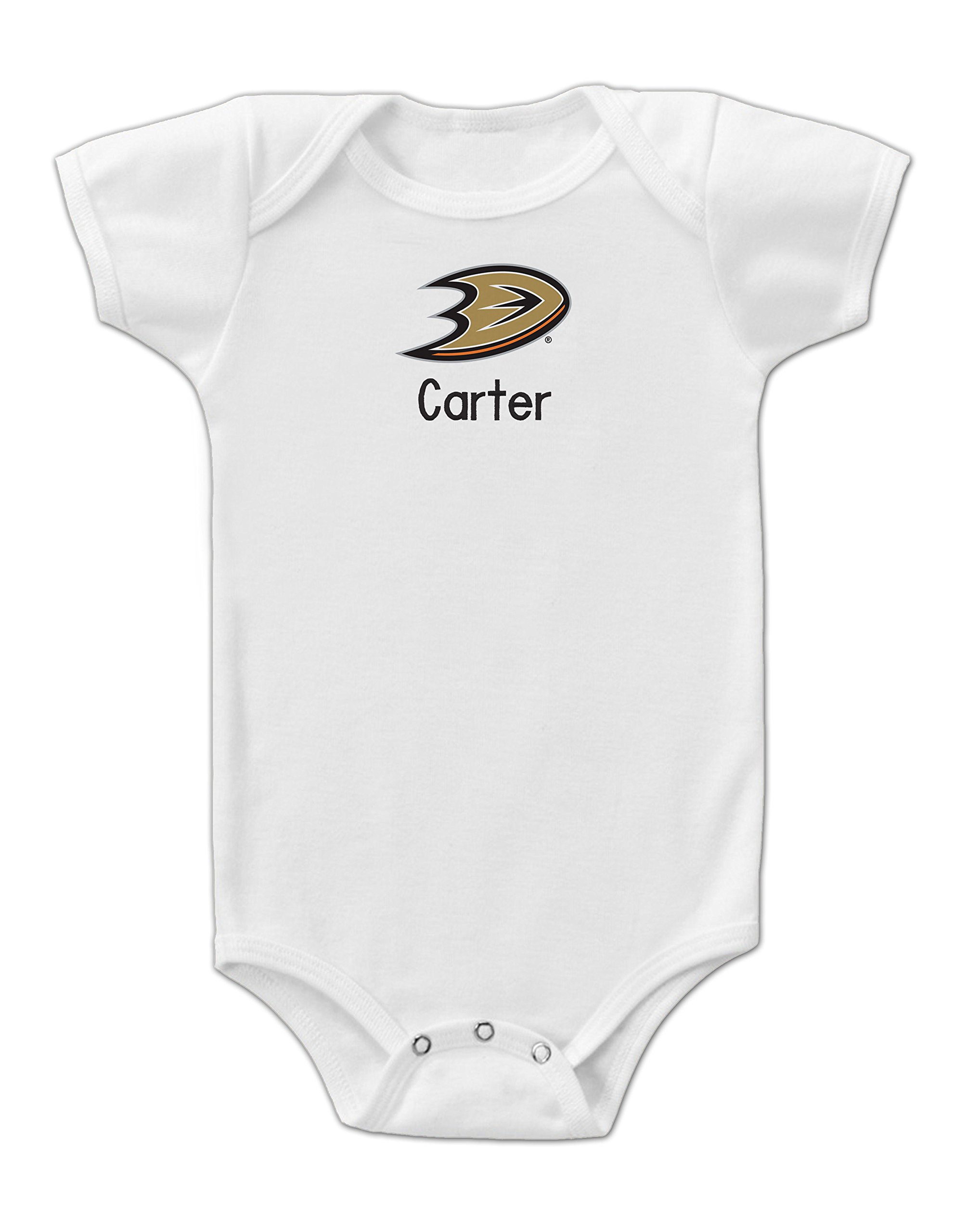 Designs By Chad and Jake Anaheim Ducks Personalized Baby Bodysuit, Officially Licensed (6-12 Months, White)