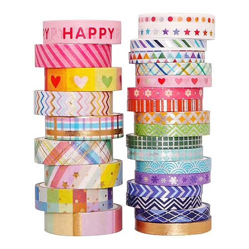 LUXIANDA Juego de 27 rollos de cinta washi delgada de arco iris, 50.394in de ancho, patrón decorativo colorido brillante, decoración de cinta