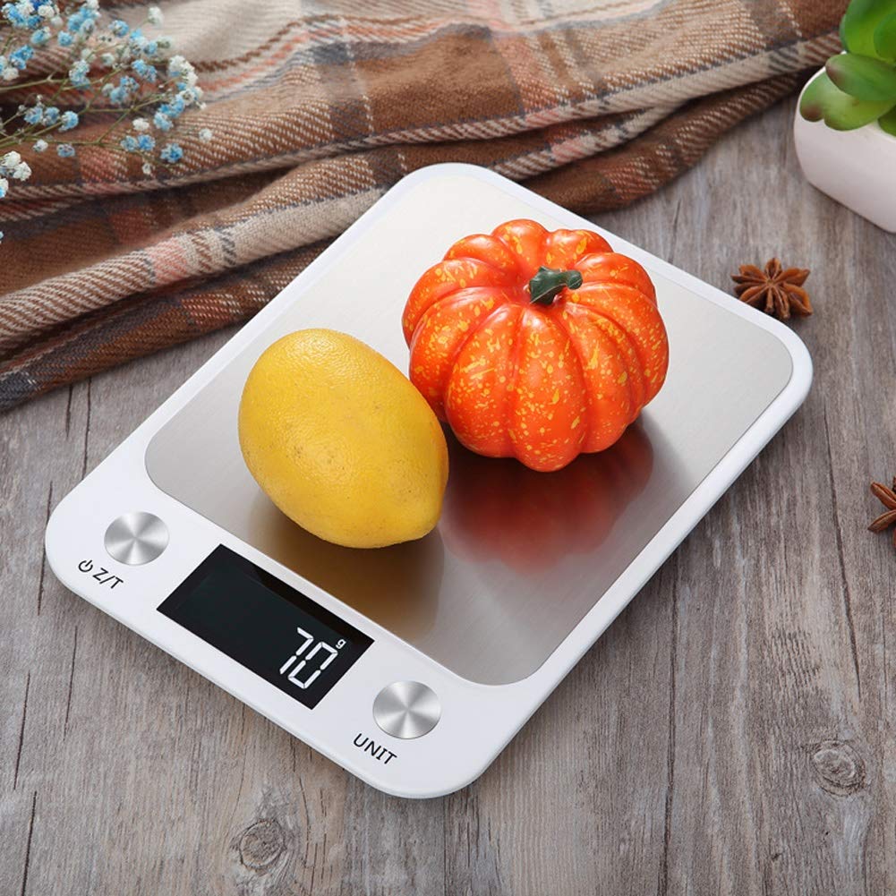 Cyfrowa waga kuchenna ze stali nierdzewnej 10 kg do 5 kg, wodoodporna waga elektroniczna o wysokiej precyzji 1 g, waga do pieczenia żywności (biała 10 kg/1g)