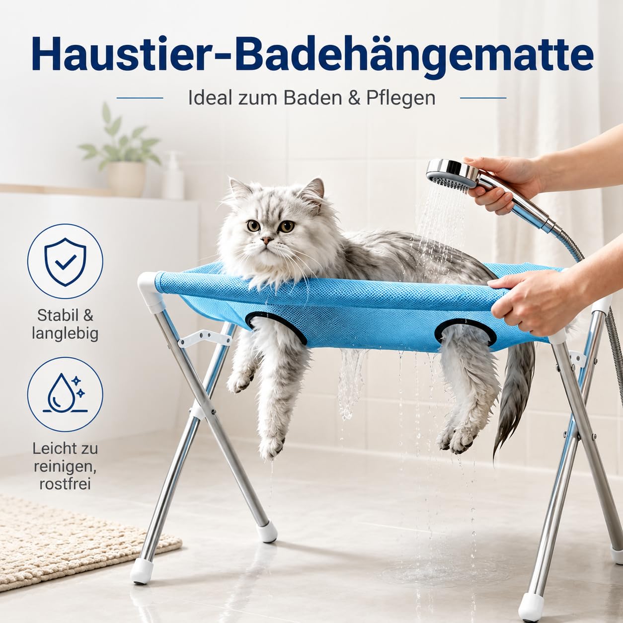 Leyof Pet Grooming Hammock Stand, 2027 Neu 2-In-1 Foldable Pet Grooming Bed, Dog Shower Hammock, Bissfeste HäNgematte, FüR Nageltrimmen, Baden, Hunde & Katzen (Schwarz)