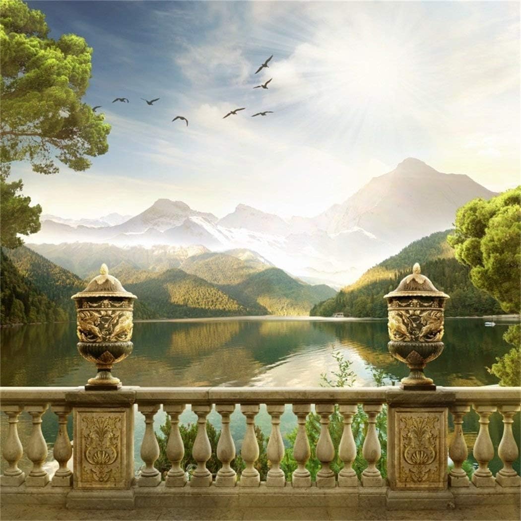 8x8ft Spring Nature Scenery Backdrop for Pictures Lake Mountain Scenic Spots Viewing Deck Photo Background Video YouTube Props