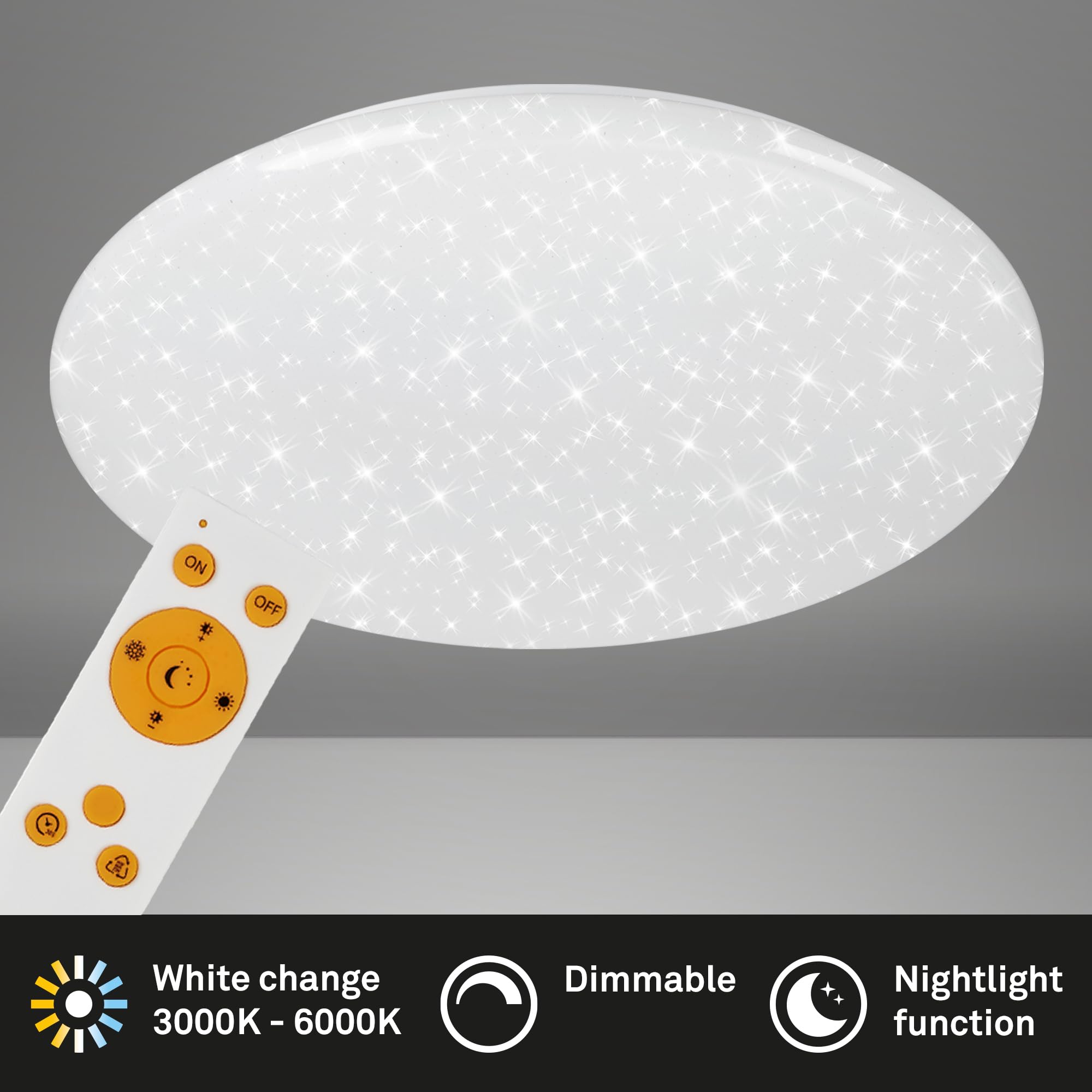 Briloner 3368-016 LED Ceiling Light, Starry Dimmable with Remote Control,  Night Light Function, Colour Temperature Adjustment, 56 cm, 50 Watt W, Cool  White to Warm White : Amazon.it: Lighting
