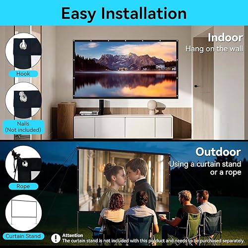 Miniatura 7 de Pantalla de proyector de 120 pulgadas, pantalla de películas con respaldo negro, pantallas de proyector portátil antiarrugas plegables 169, para