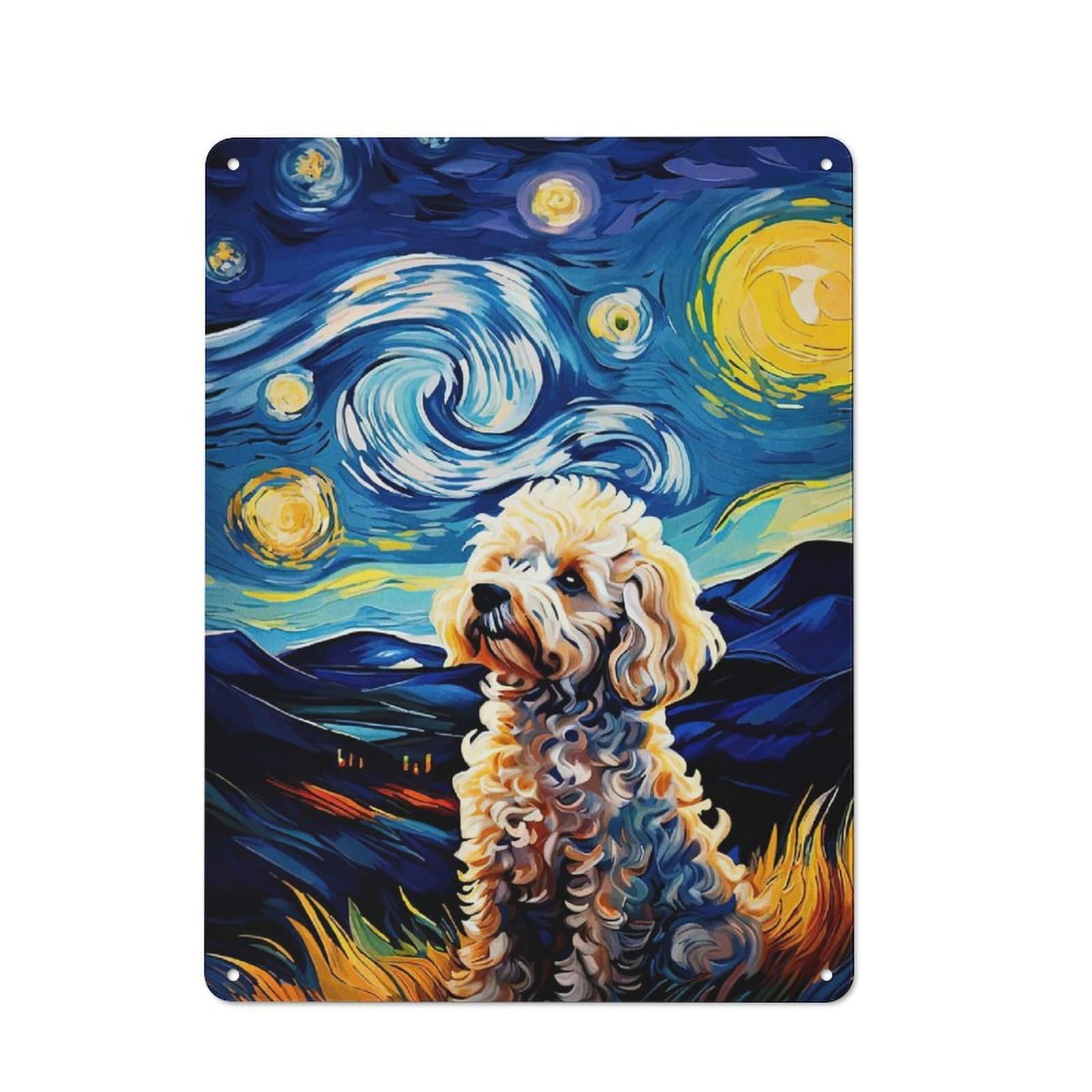 Junmoney Style-17 For Hobby Room Or Studio, Dog In Starry Night Style Retro-Style Tin Sign 40X30cm, For Room Styling Across Hobby Rooms And Studios