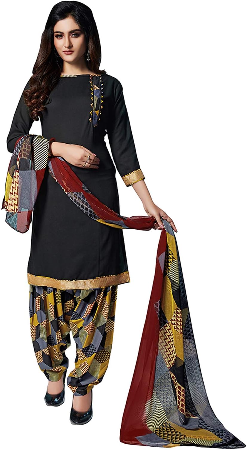 GiftsnFriends Women's Crepe Dress Material (GSSIWEDM6116_Black_Free Size)