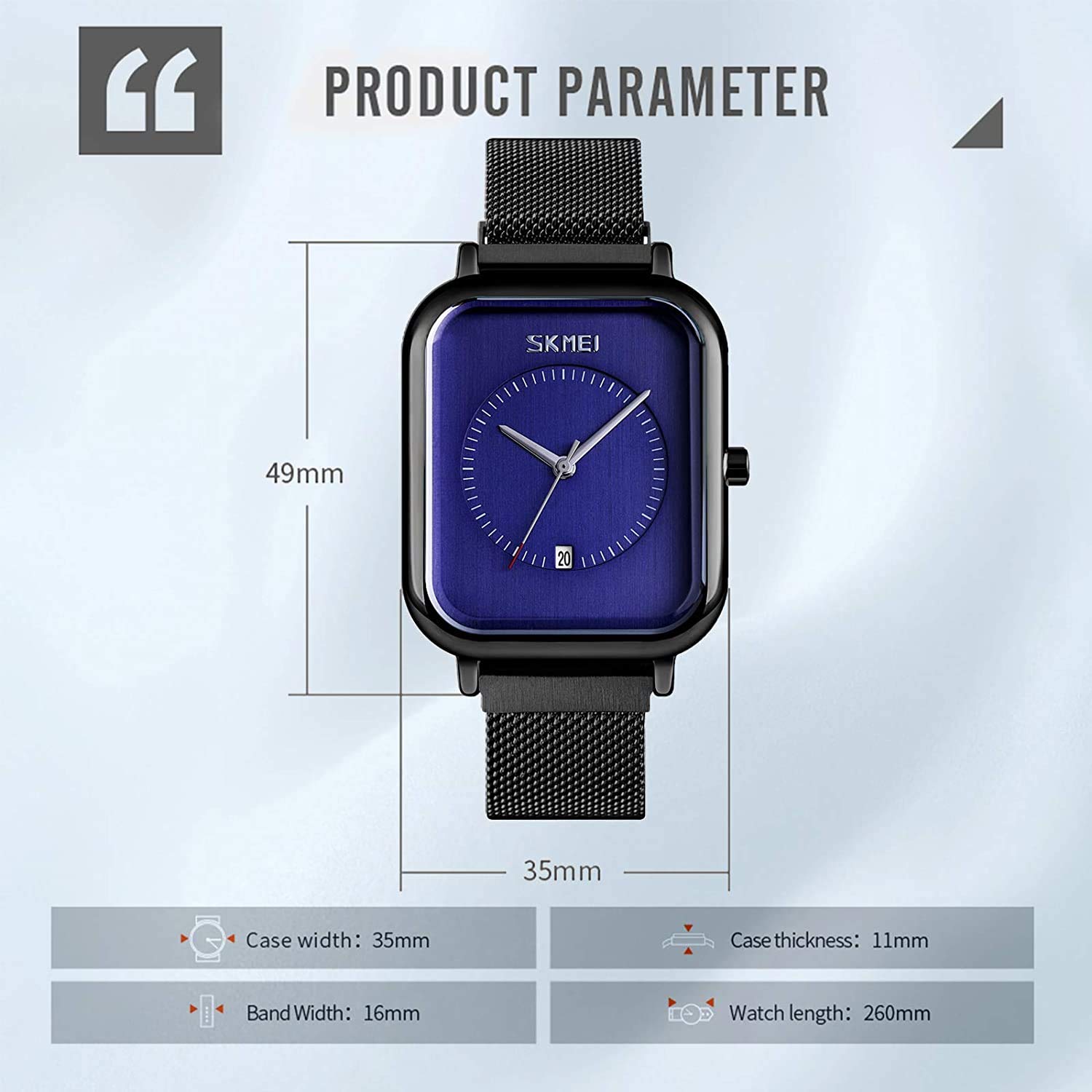 MASTOP Reloj unisex para hombres y mujeres, reloj analógico de cuarzo impermeable de acero inoxidable con fecha de hora, esfera rectangular, reloj de vestir de negocios