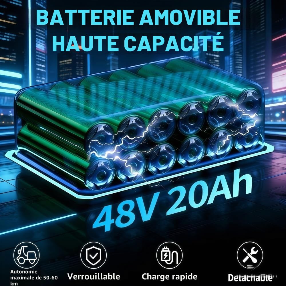 BK20 Vélo électrique Adulte 48V 20Ah Normes CE et EN 15194, Portée 60-100Km, Vélo électrique 20 Pouces Tout Terrain, Double Suspension 7 Vitesses, Double Frein à Disque