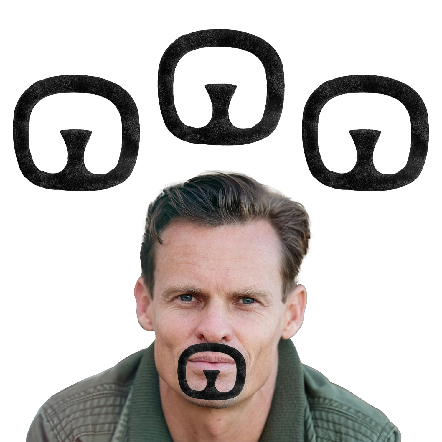 Tabanzhe 3 Pcs Self-Adhesive Fake Goatee Beard & Moustache,Realistic Black Facial Hair Costume Accessory False Novelty Moustache for Halloween,Cosplay,Masquerade & Fancy Dress Parties