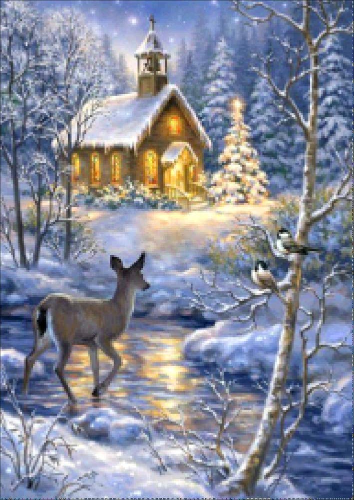 Awesocrafts Green 5D Diamond Art Painting Full Drill Kits, Winter Snow Scene Forest Deer Little Birds Christmas Diy Mosaic Cross Stitch For Adults Kids (Deer)
