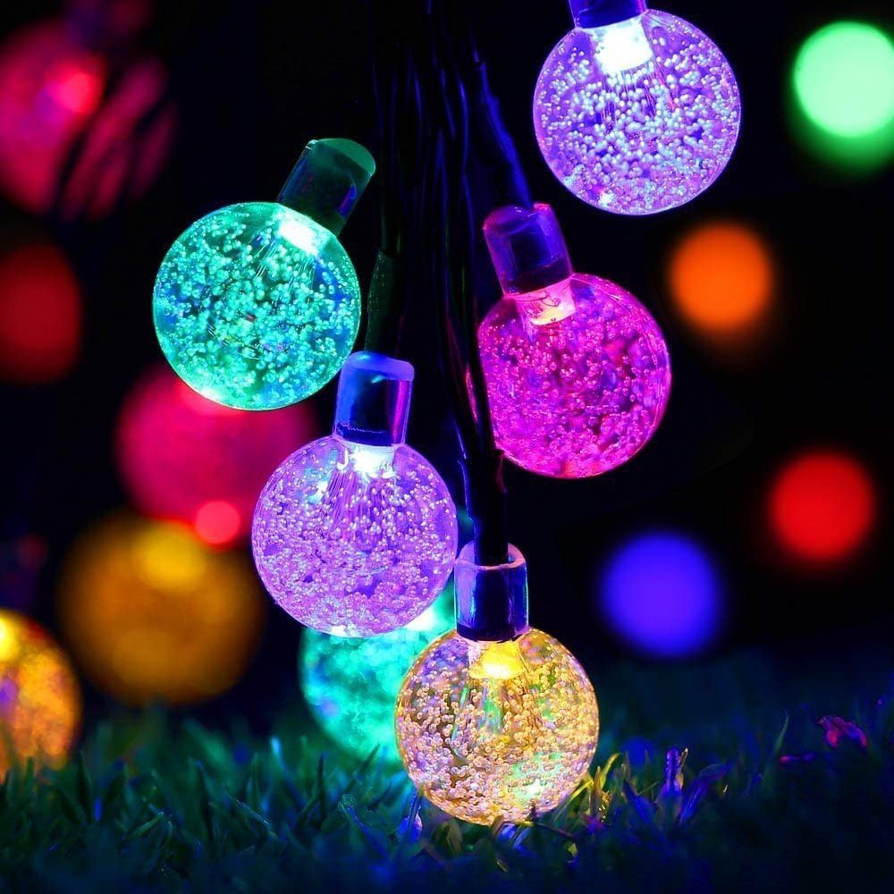 Solar Crystal Ball String Lights, 20ft 30 LED Multicolor, Modern, Waterproof, Outdoor, LED, Christmas, Halloween, Birthday, Winter, 12 LED Lights
