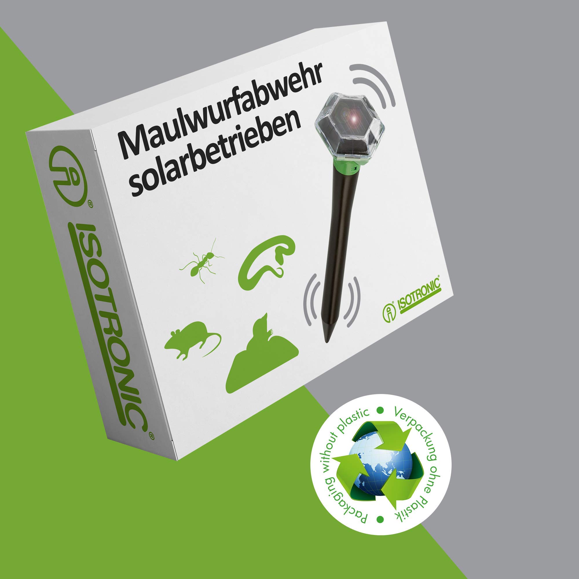 ISOTRONIC Odstraszacz kretów do odstraszania kretów, norników i węży – solarny odstraszacz kretów z ostrzem do wbijania w ziemię do ogrodu – odstrasza krety 1000 m² (3 sztuki)