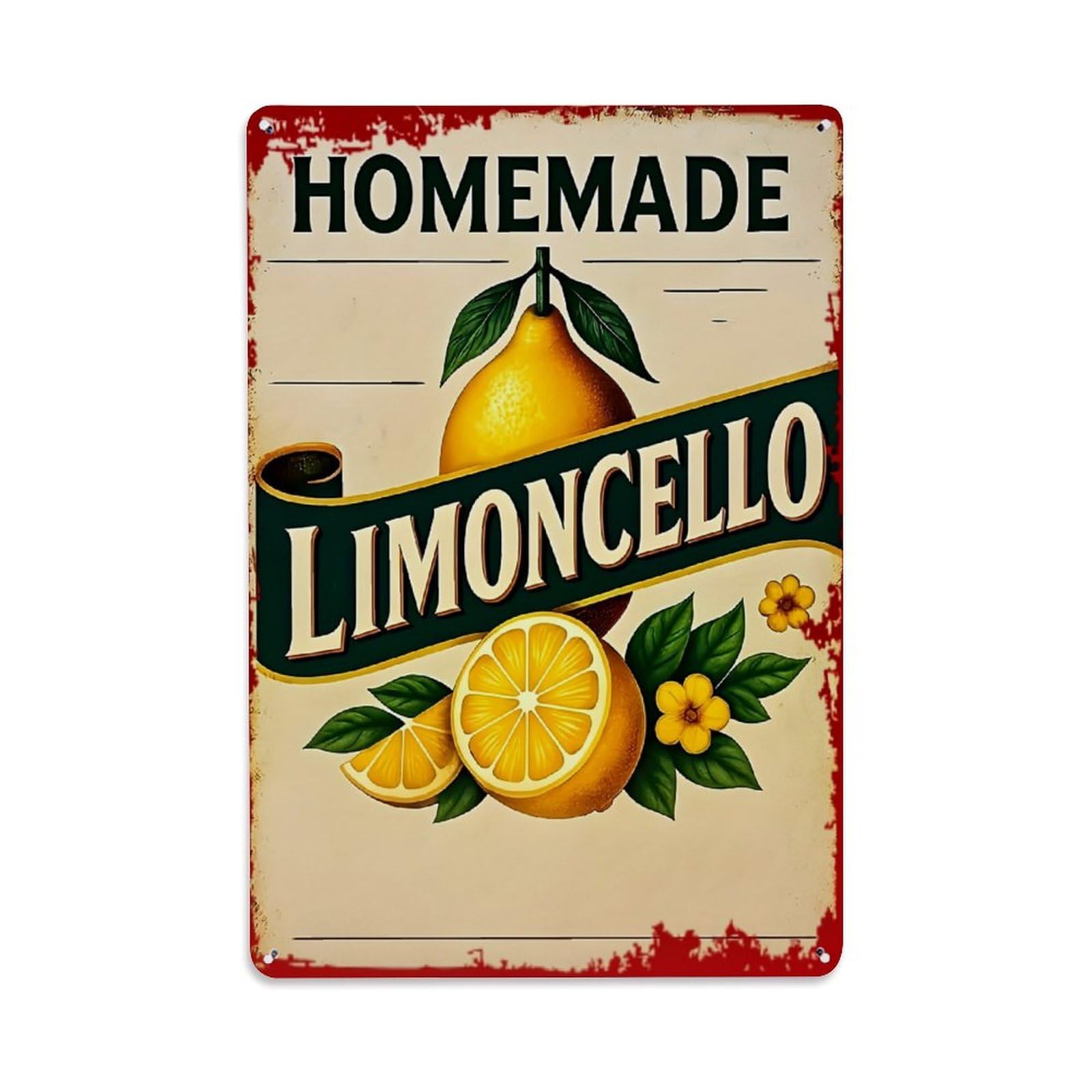 Jdyaojiesheng Vintage Homemade Limoncello Lemon Pattern Print Tin Sign Retro Metal Wall Decor Metal Poster, Home Bar Garage Farmhouse Cafe Wall Art Decoration 8X12inches