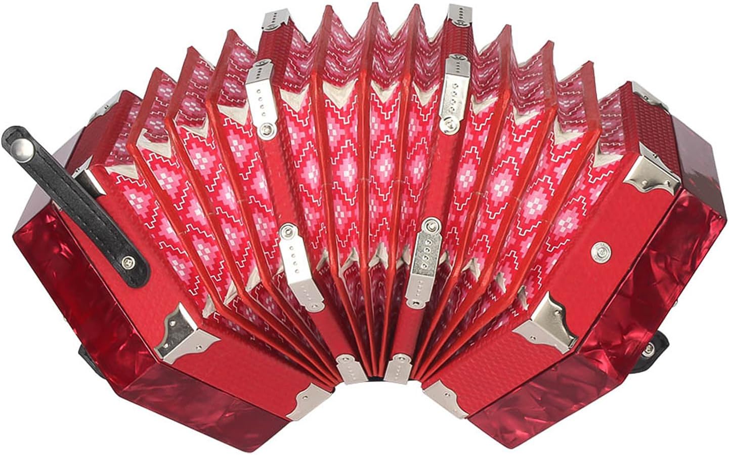 Greensen 20 Button 40 Anglo Style Concertina Accordion with Red Pearloid End Plates Adjustable Hand Straps and Carrying Bag for Beginners Musicians (Red)